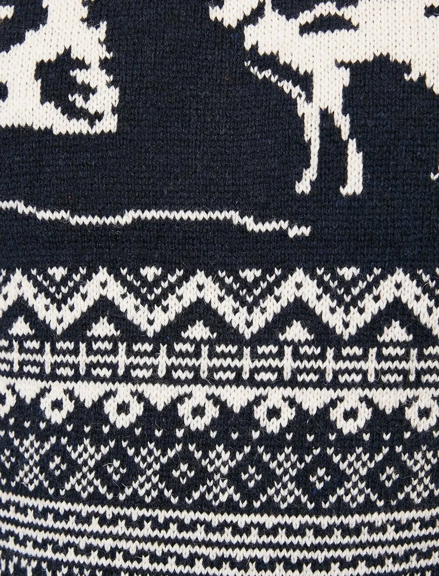 17338 Navy Deer Patterned Jumper
