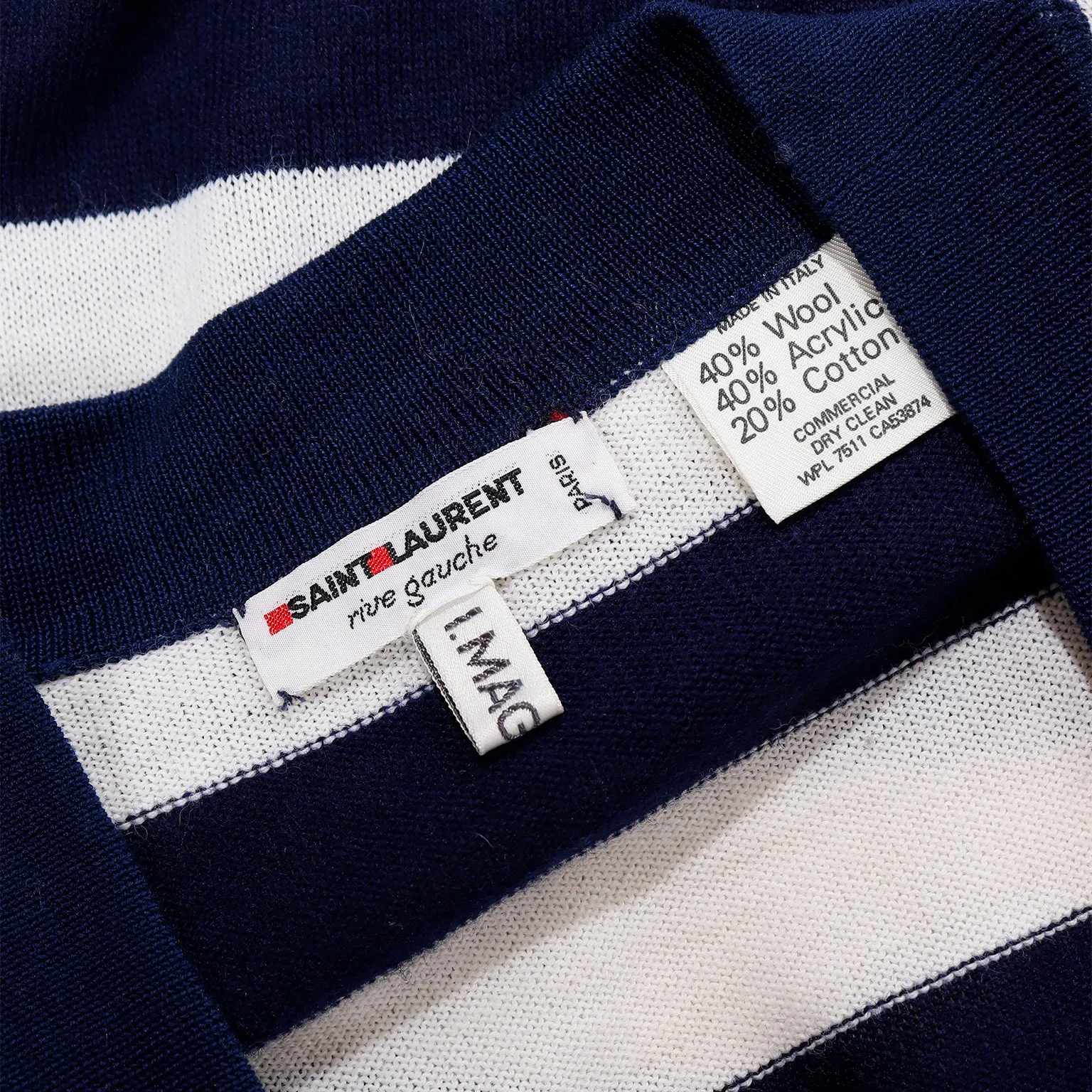 1970s Yves Saint Laurent Blue & White Striped Long Cardigan