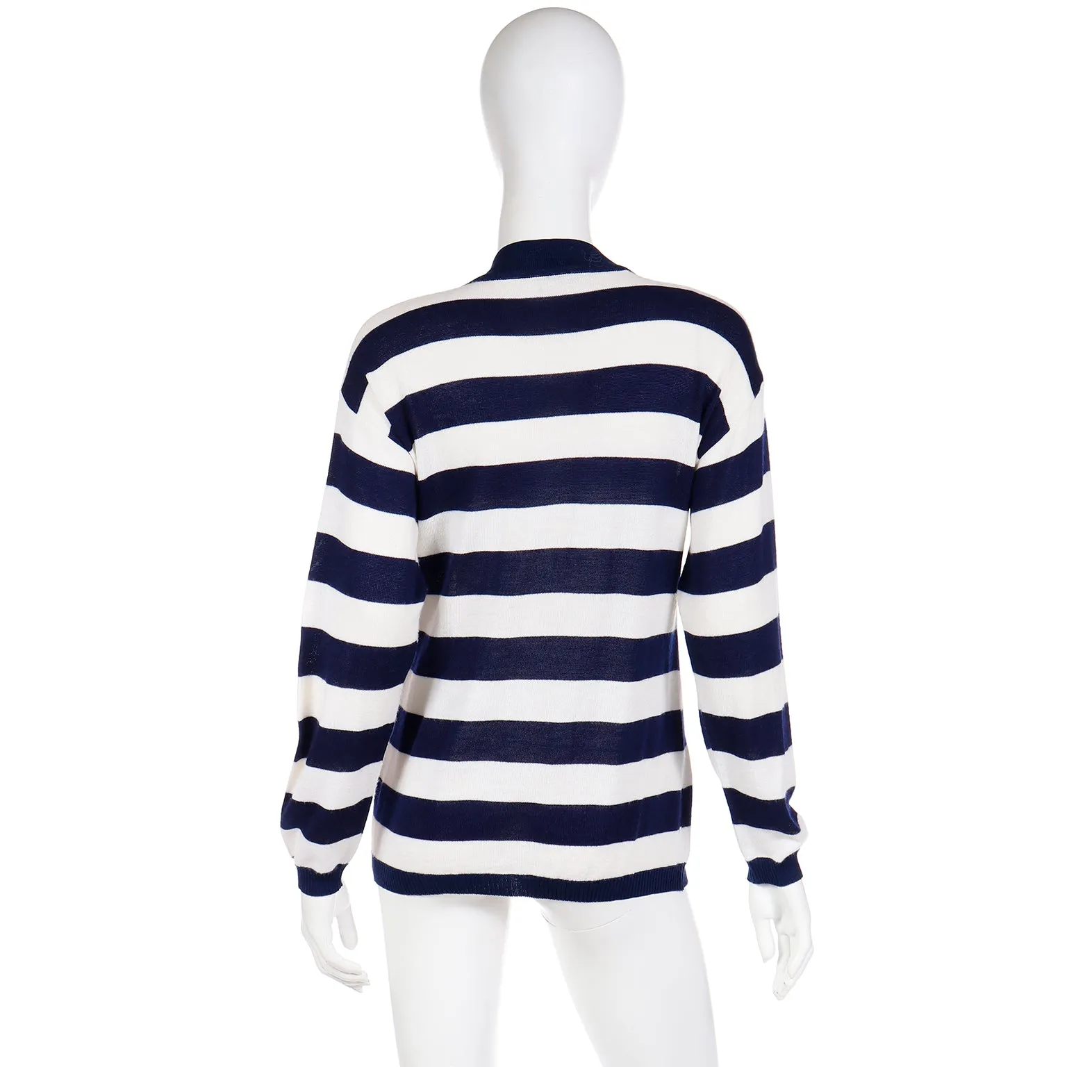 1970s Yves Saint Laurent Blue & White Striped Long Cardigan