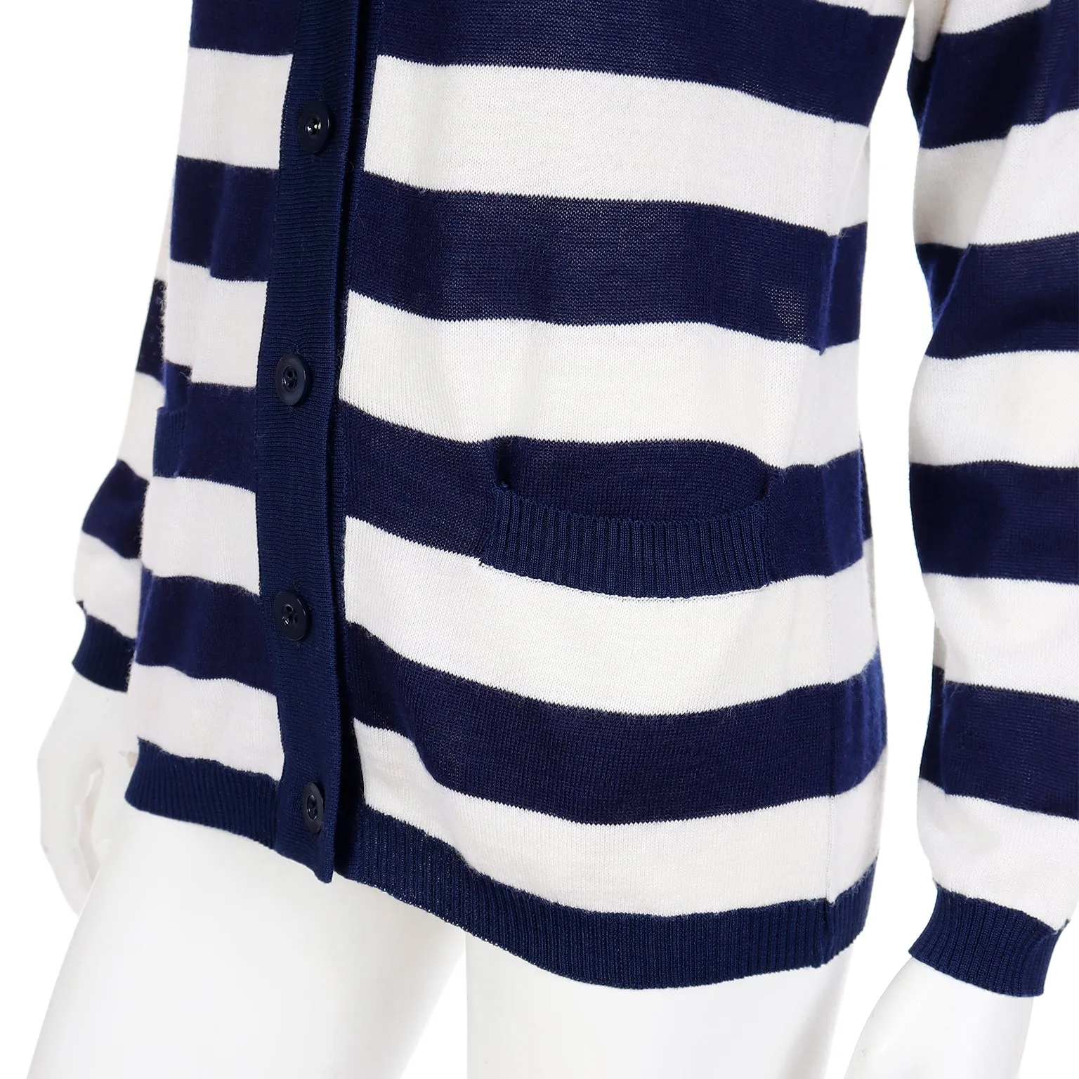 1970s Yves Saint Laurent Blue & White Striped Long Cardigan