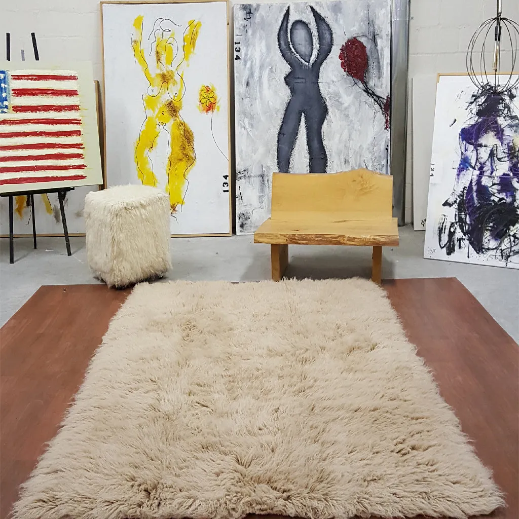 BEAUTIFUL TAN FLOKATI RUG | THICK 3.5" WOOL PILE | 3000GRAM | ASSORTED SIZES
