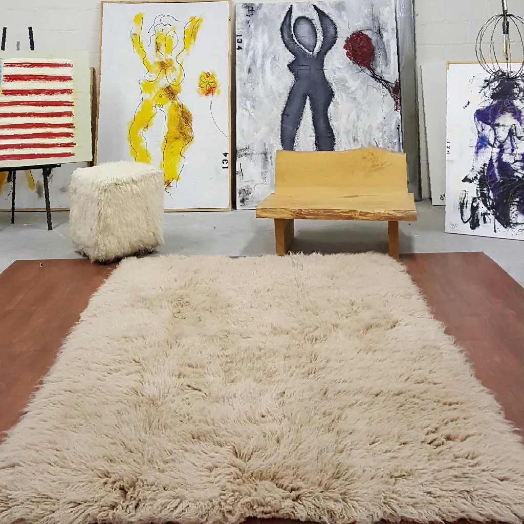 BEAUTIFUL TAN FLOKATI RUG | THICK 3.5" WOOL PILE | 3000GRAM | ASSORTED SIZES