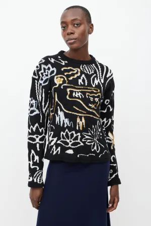 Black & Multicolour Jacquard Wool Sweater