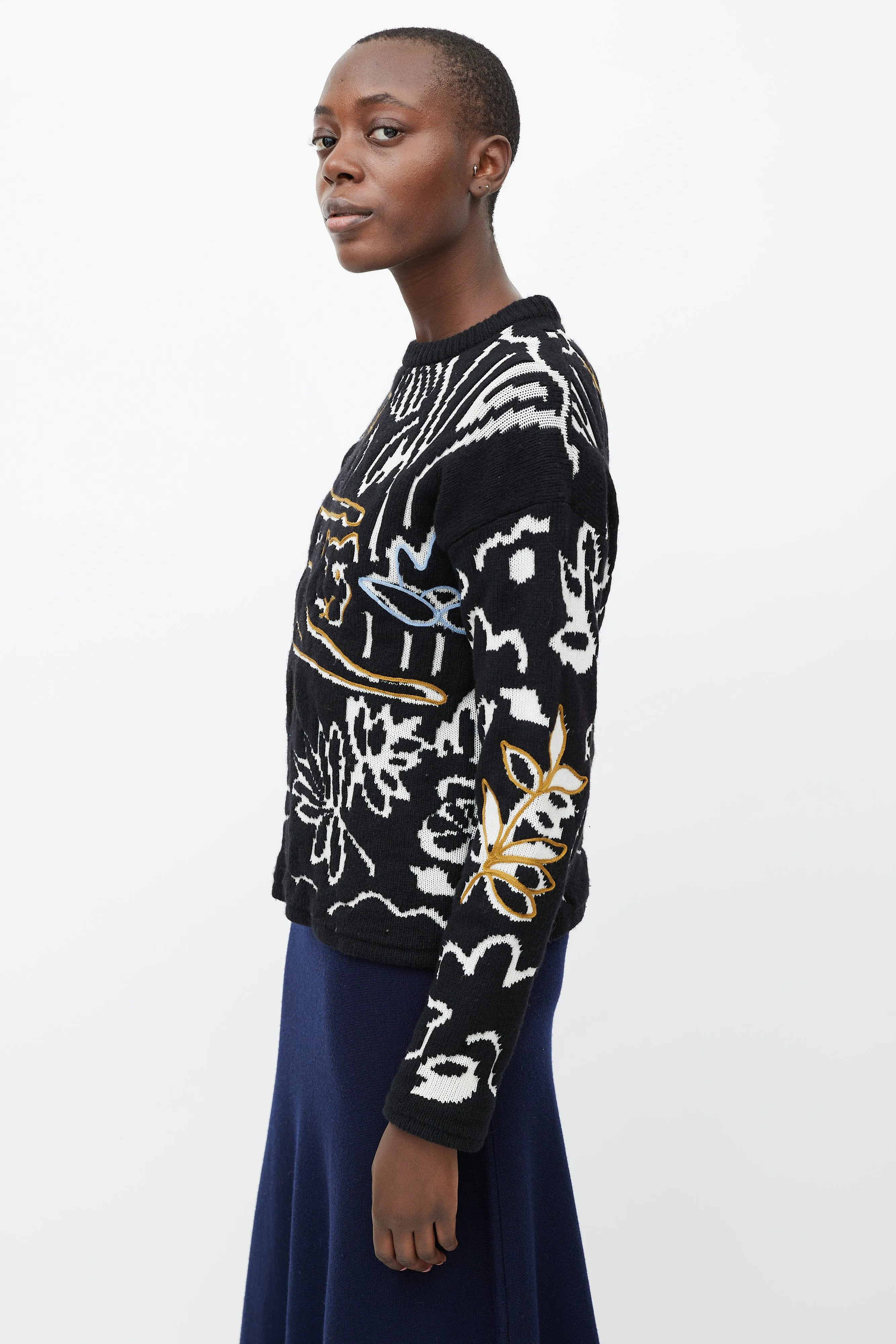 Black & Multicolour Jacquard Wool Sweater