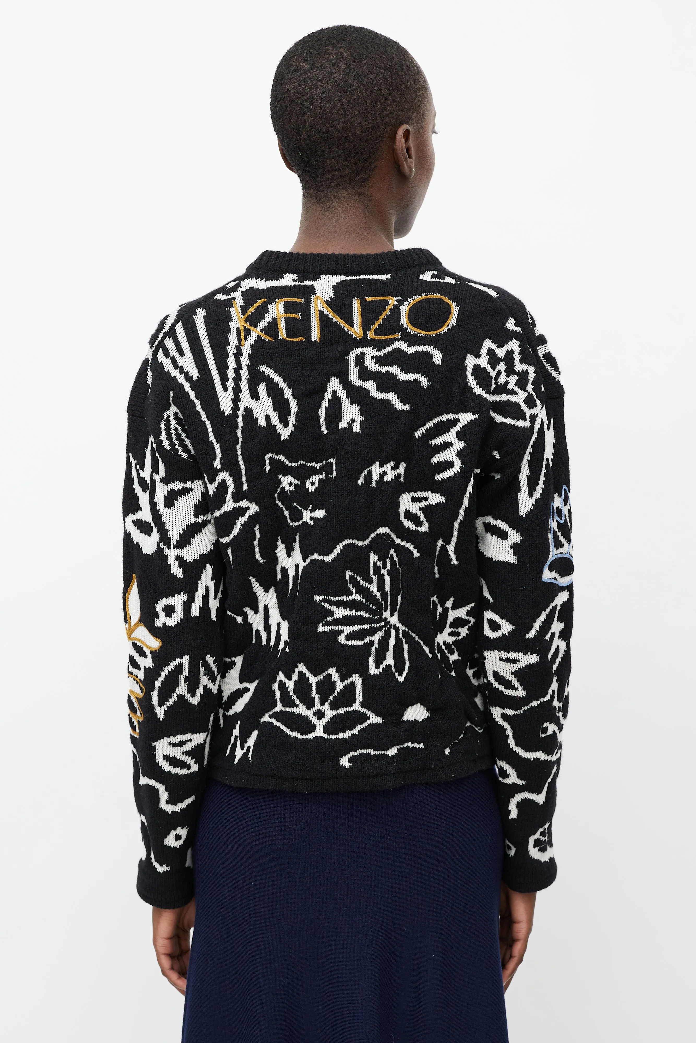 Black & Multicolour Jacquard Wool Sweater