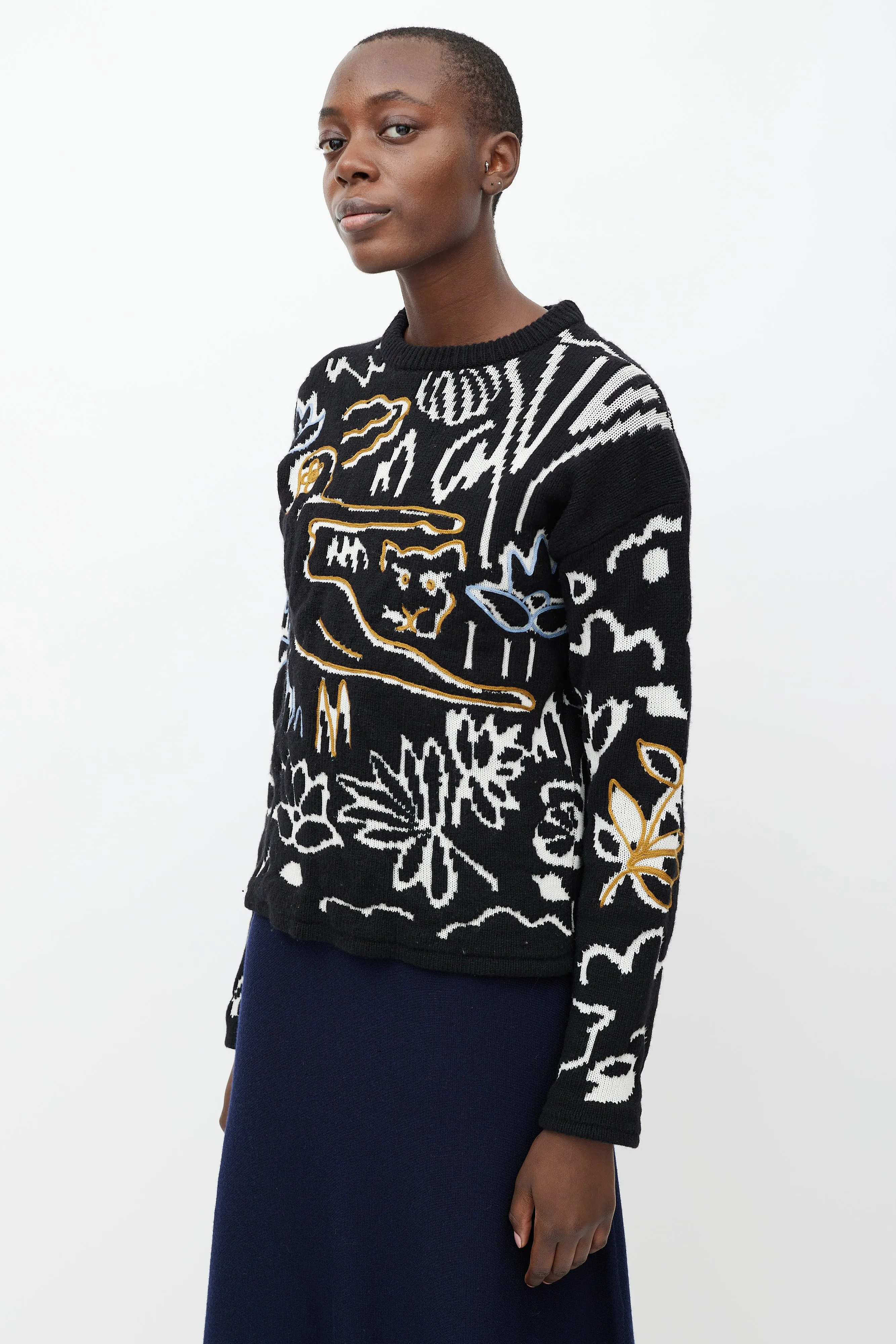 Black & Multicolour Jacquard Wool Sweater
