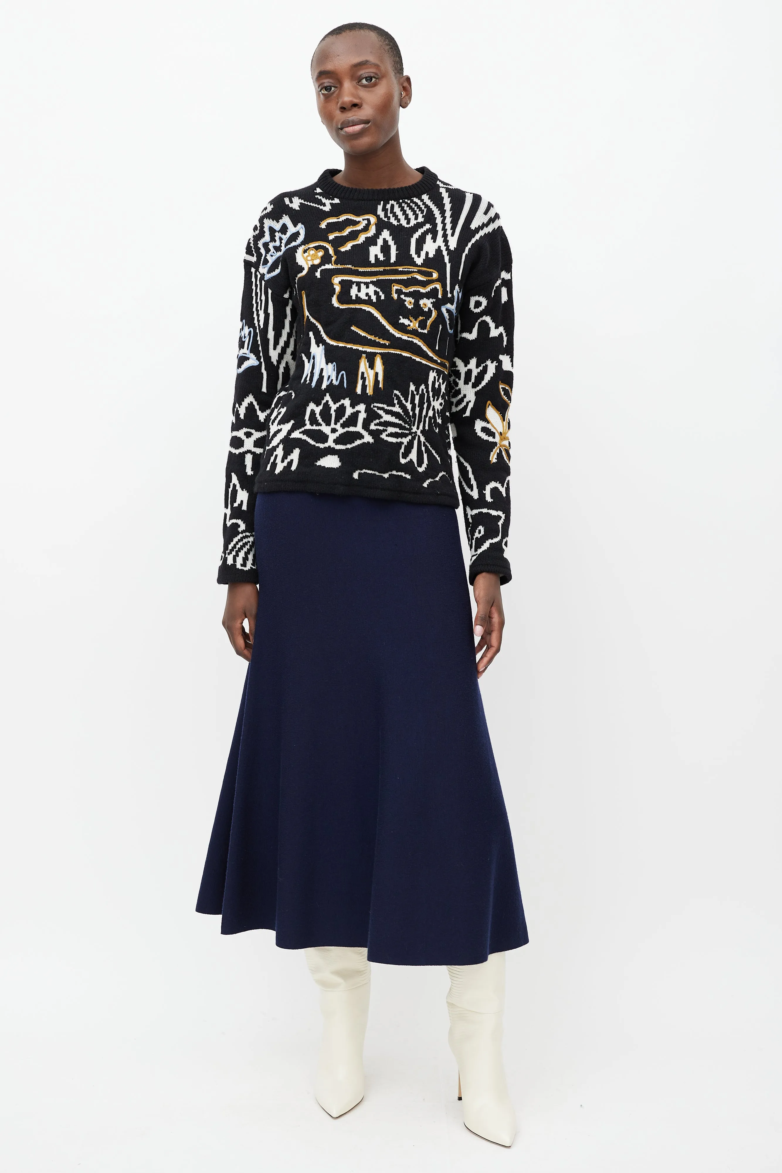 Black & Multicolour Jacquard Wool Sweater