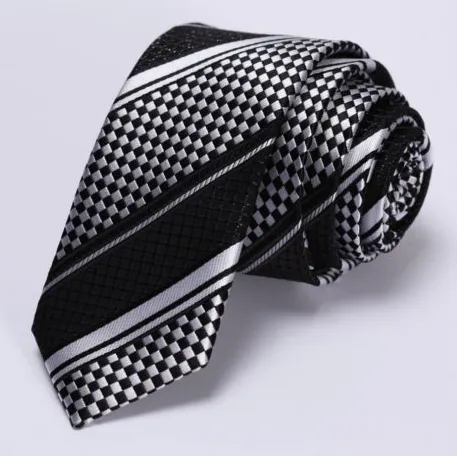 Black and Silver Stripes and Checks Skinny Tie