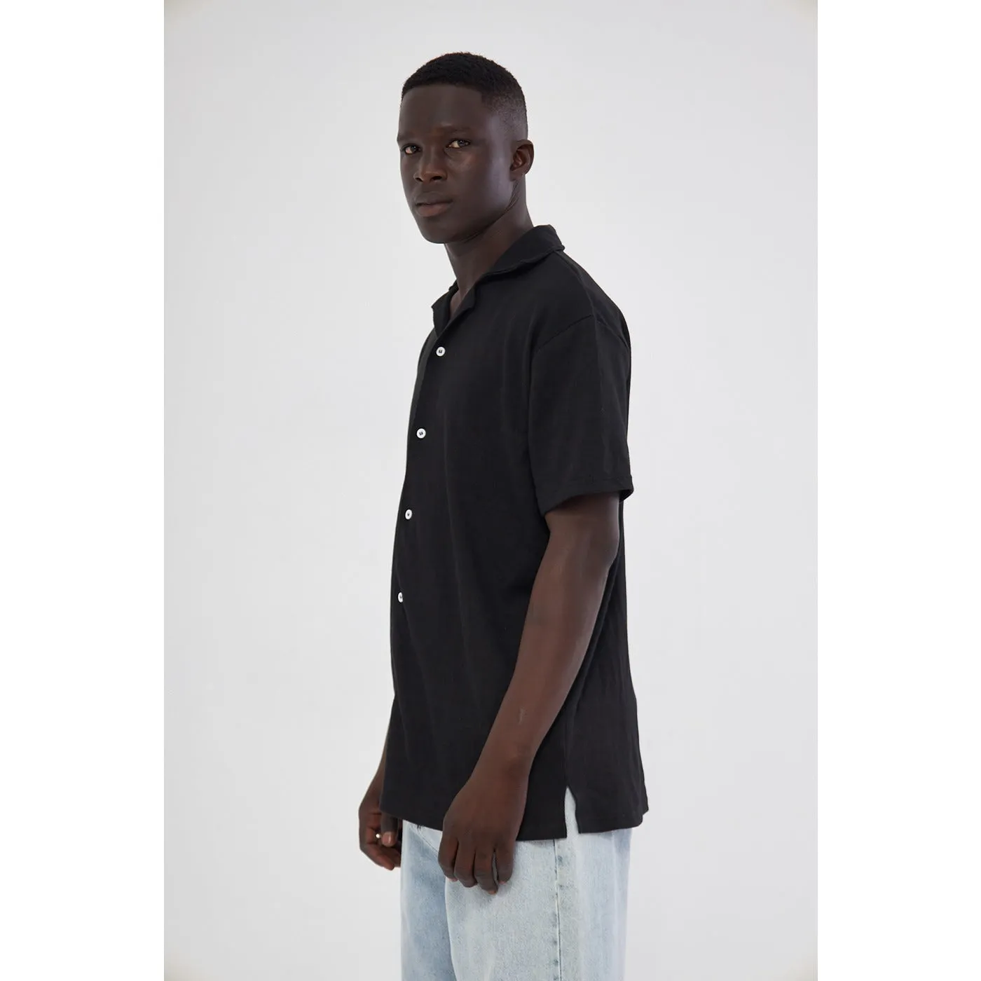 Black Button Down Waffle Shirt