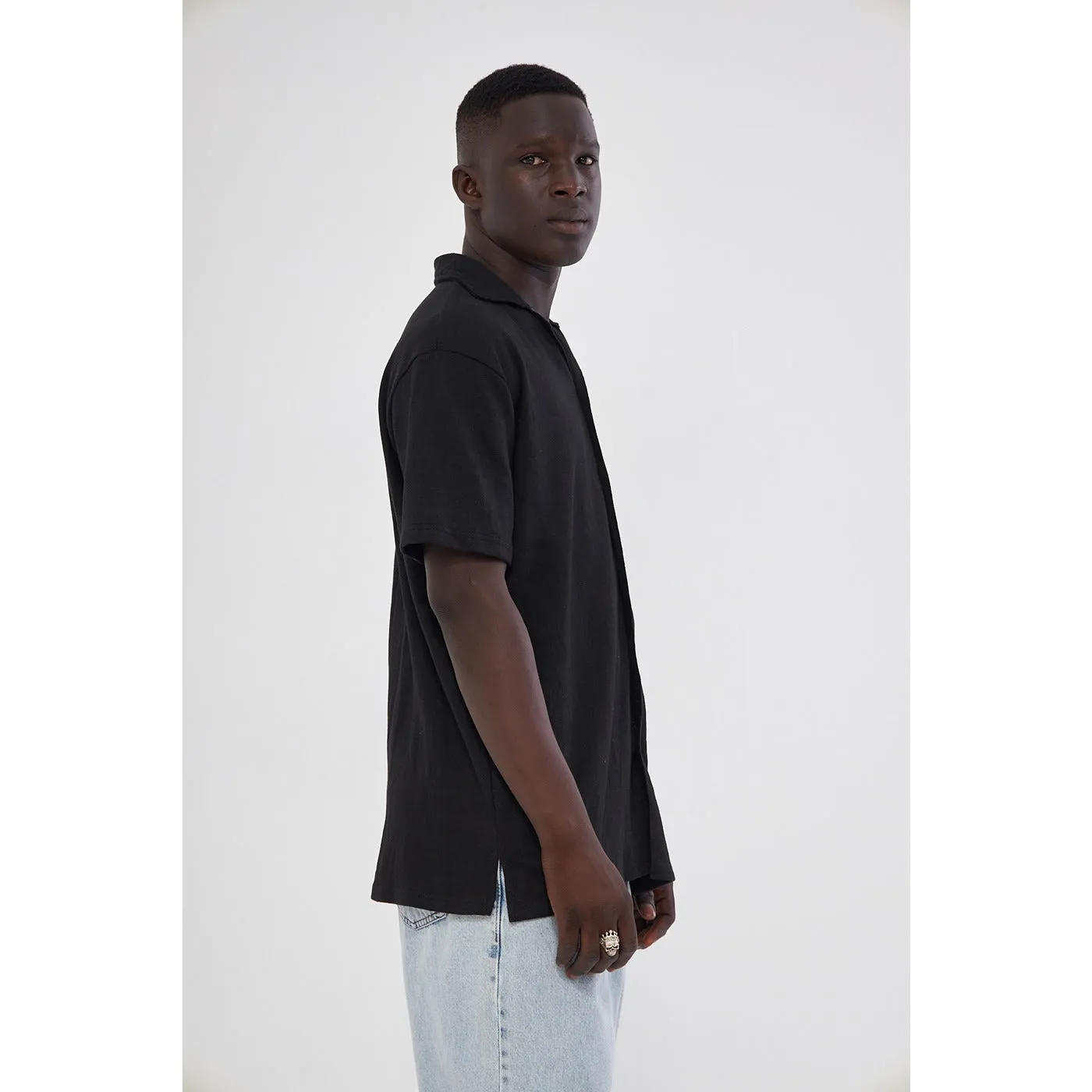 Black Button Down Waffle Shirt