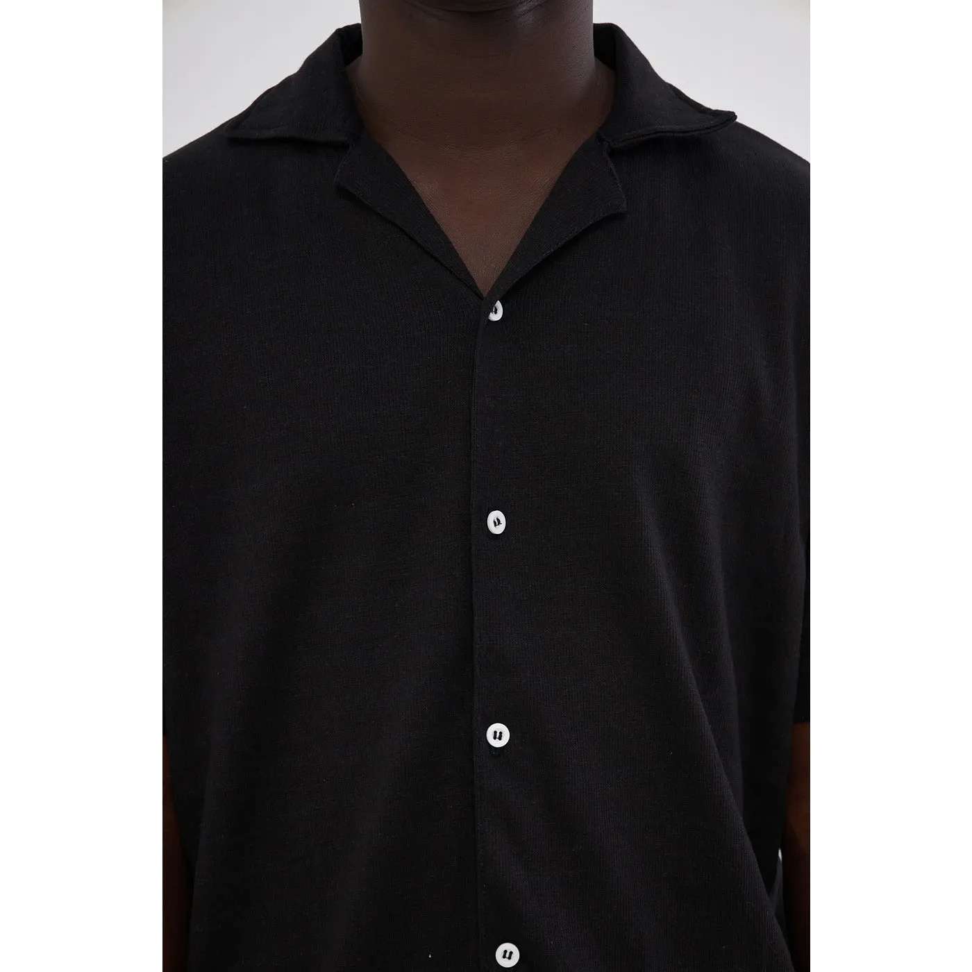 Black Button Down Waffle Shirt