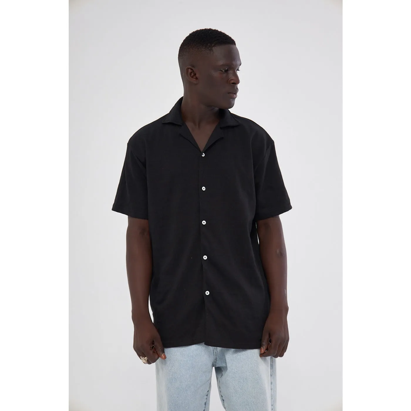 Black Button Down Waffle Shirt