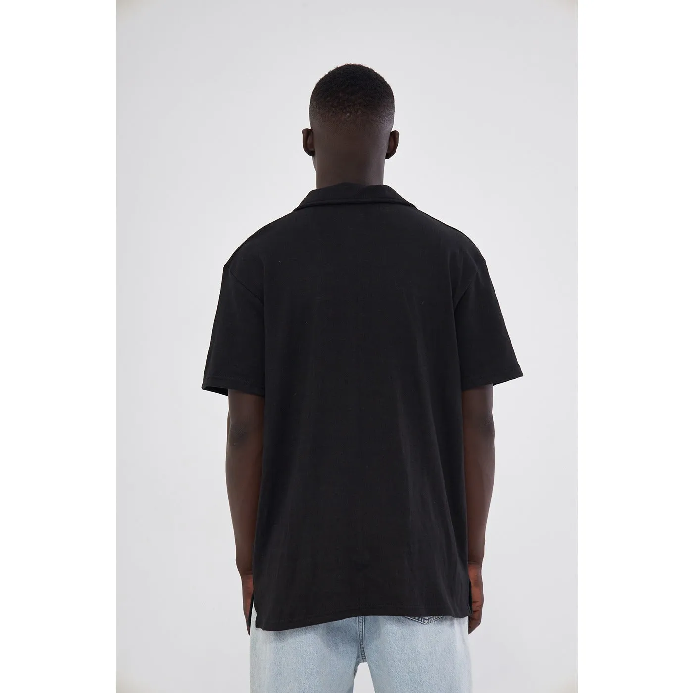 Black Button Down Waffle Shirt