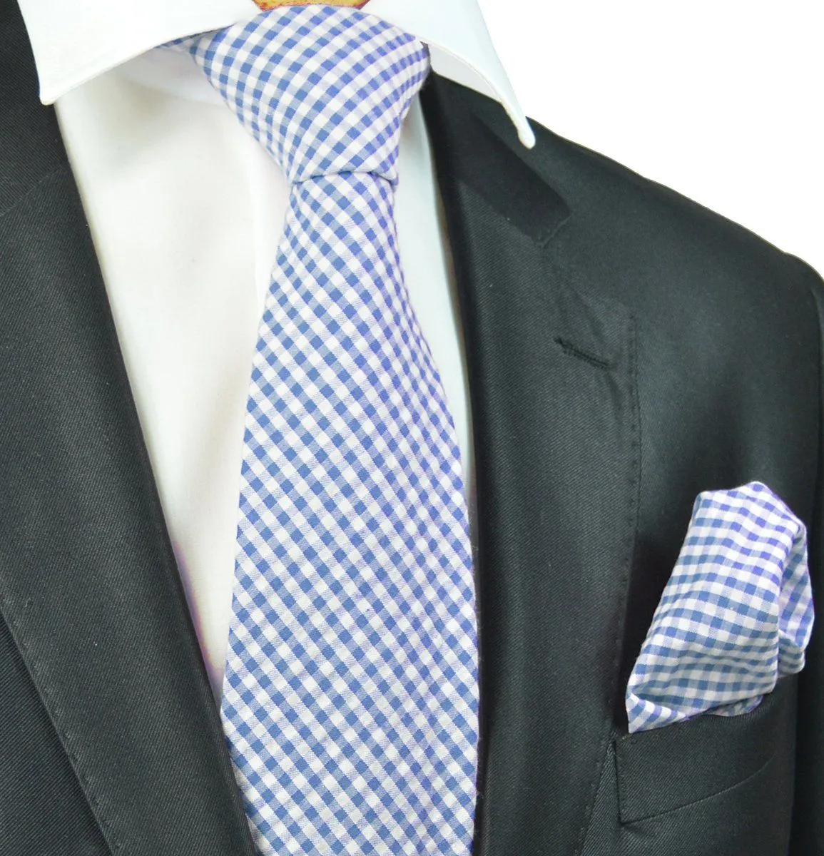 Blue and White Gingham Cotton Tie