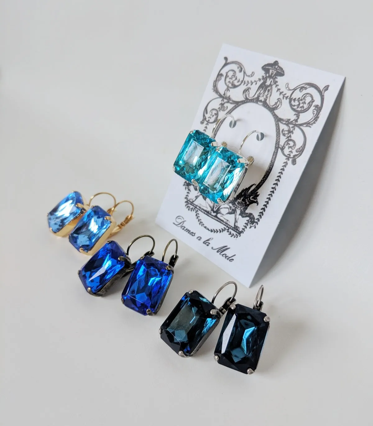 Blue Crystal Earrings - Large Octagon