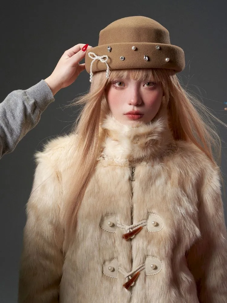 Bow tie pearl Wool Tweed Hat【s0000005329】