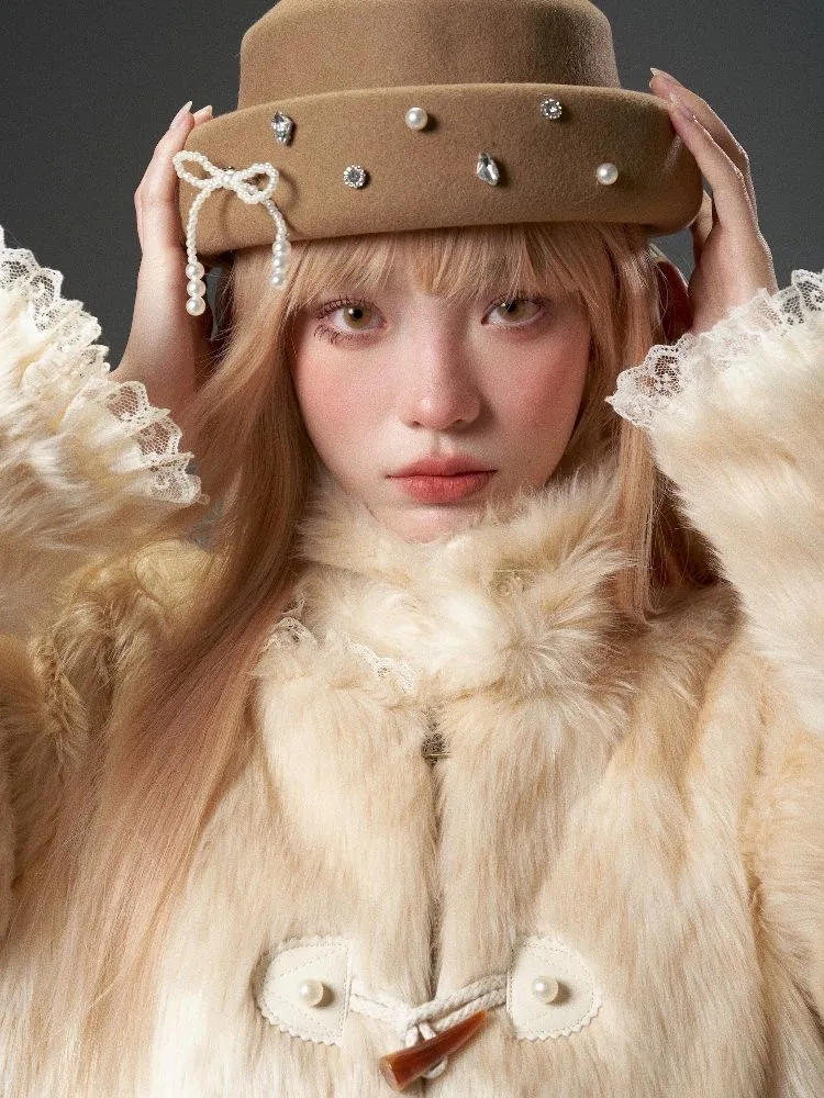 Bow tie pearl Wool Tweed Hat【s0000005329】