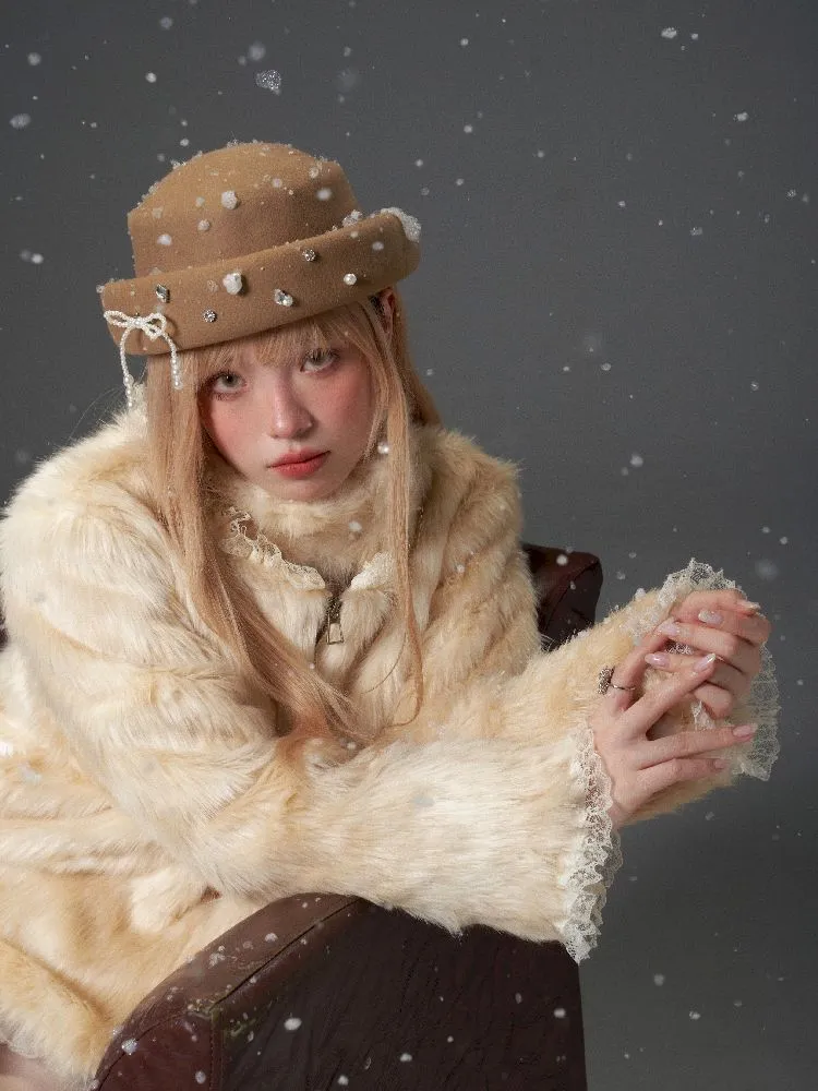 Bow tie pearl Wool Tweed Hat【s0000005329】