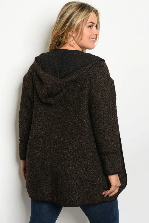 Brown Plus Size Hooded Cardigan Jacket