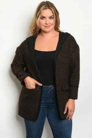 Brown Plus Size Hooded Cardigan Jacket