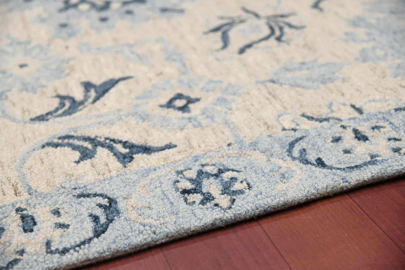 Carpet Light Blue Wool Romania Hand-Tufted