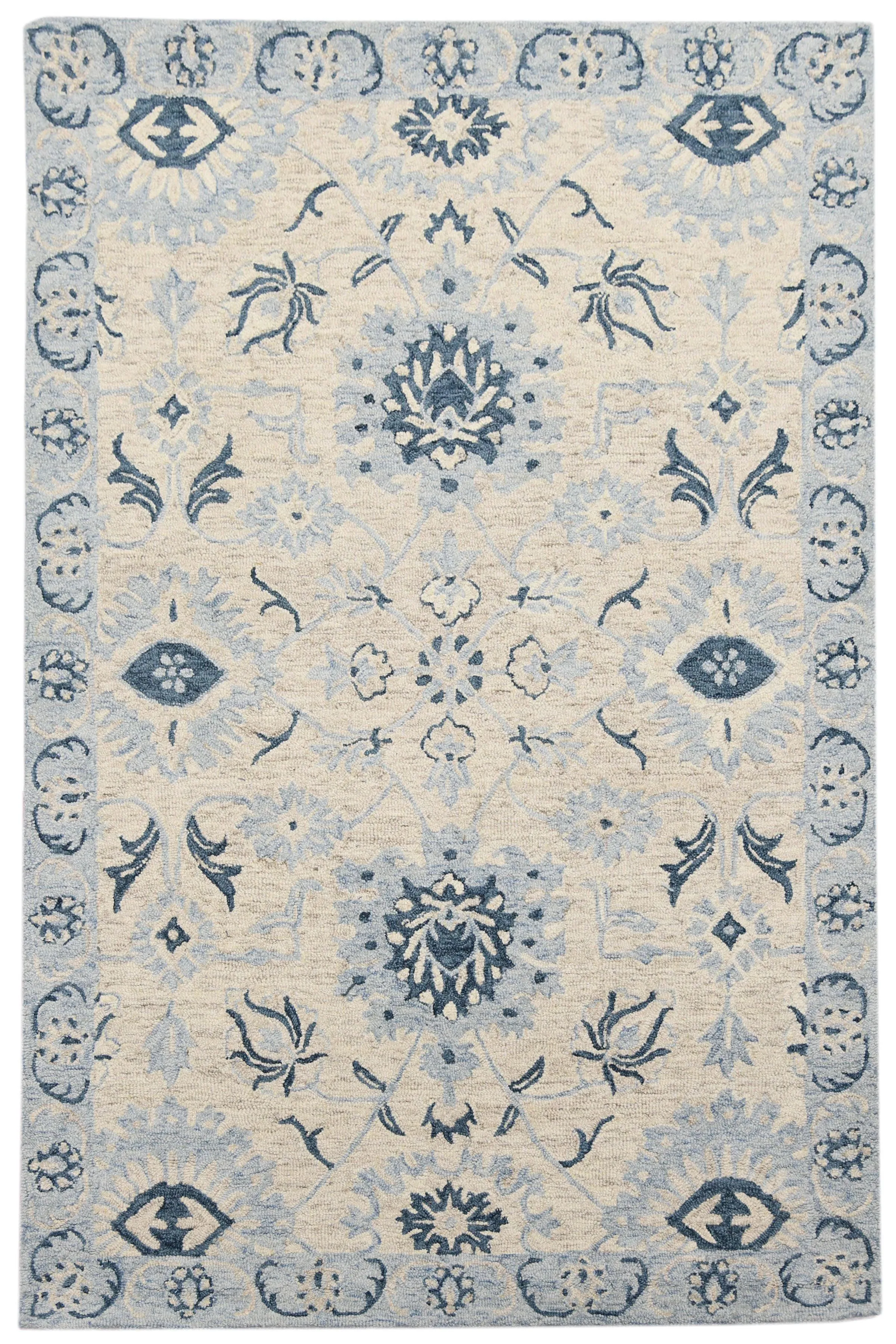 Carpet Light Blue Wool Romania Hand-Tufted