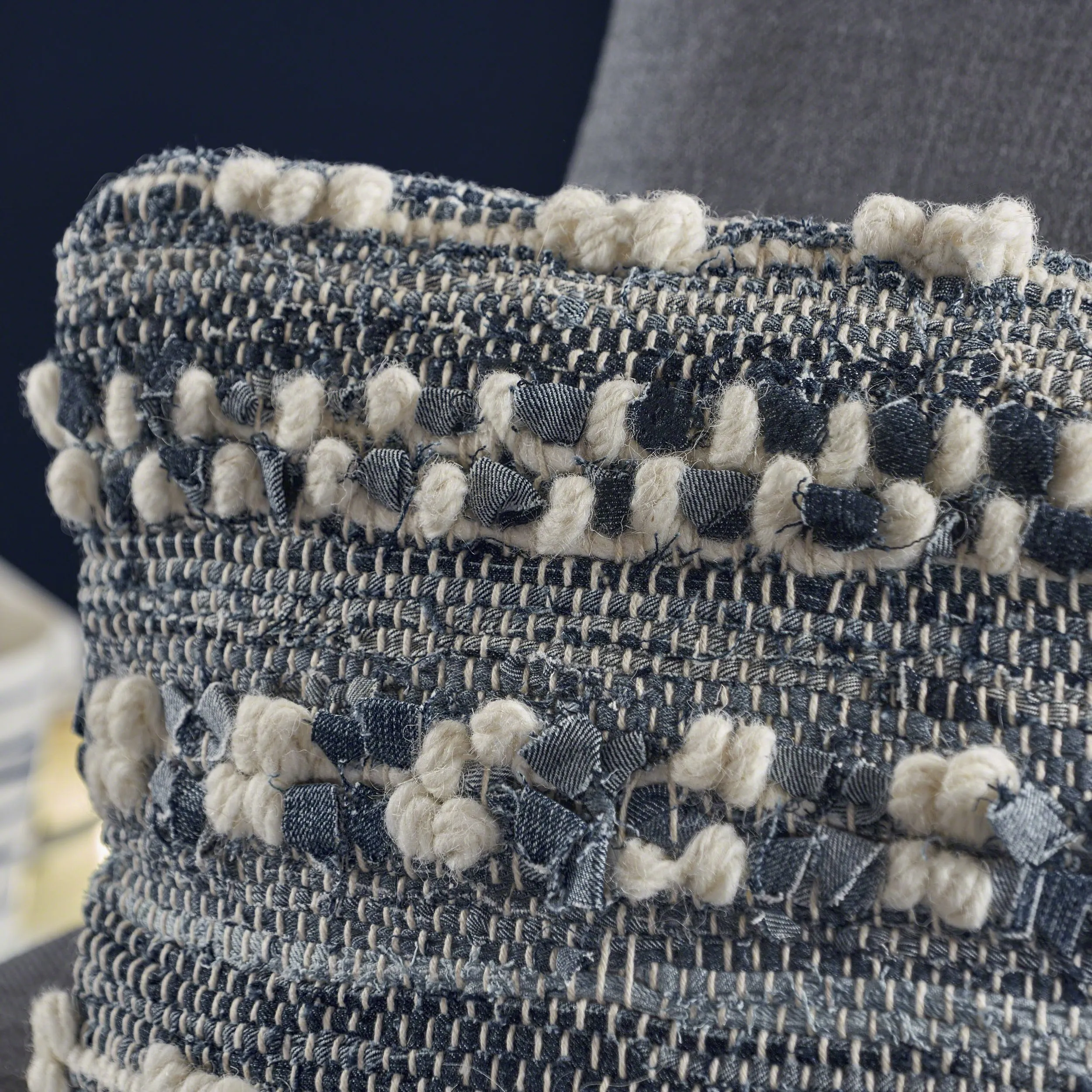 Clara Blue White Wool and Denim Pillow