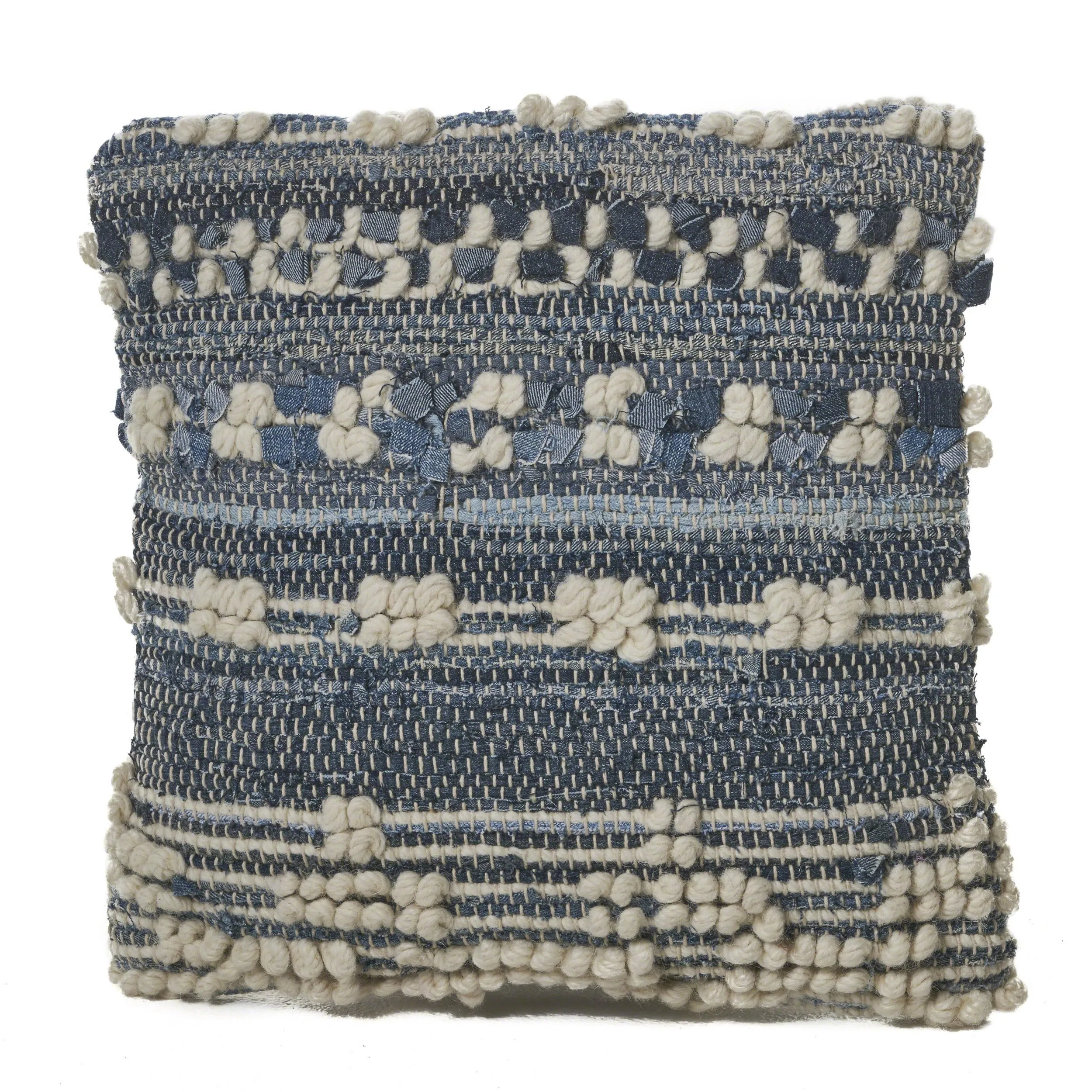 Clara Blue White Wool and Denim Pillow