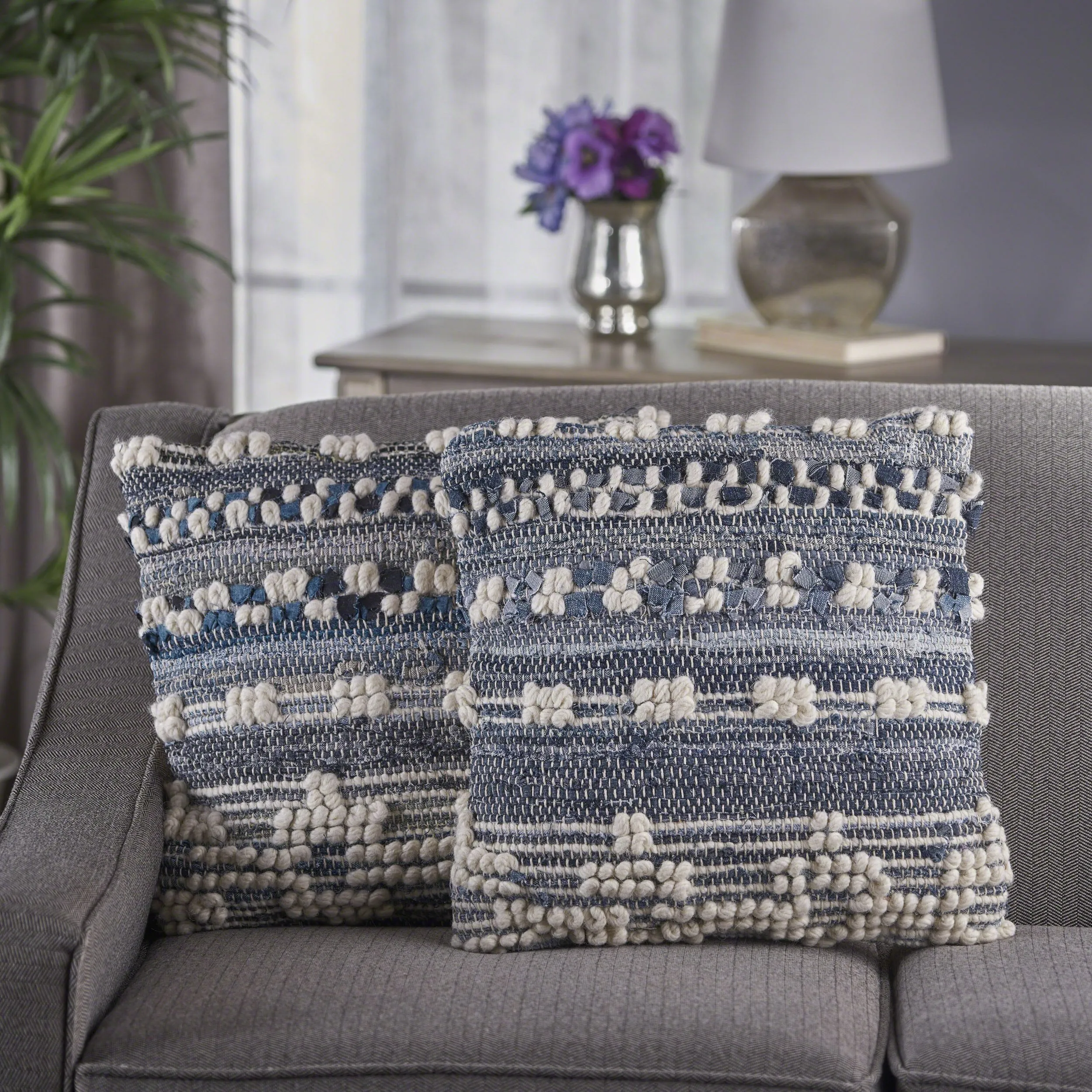 Clara Blue White Wool and Denim Pillow