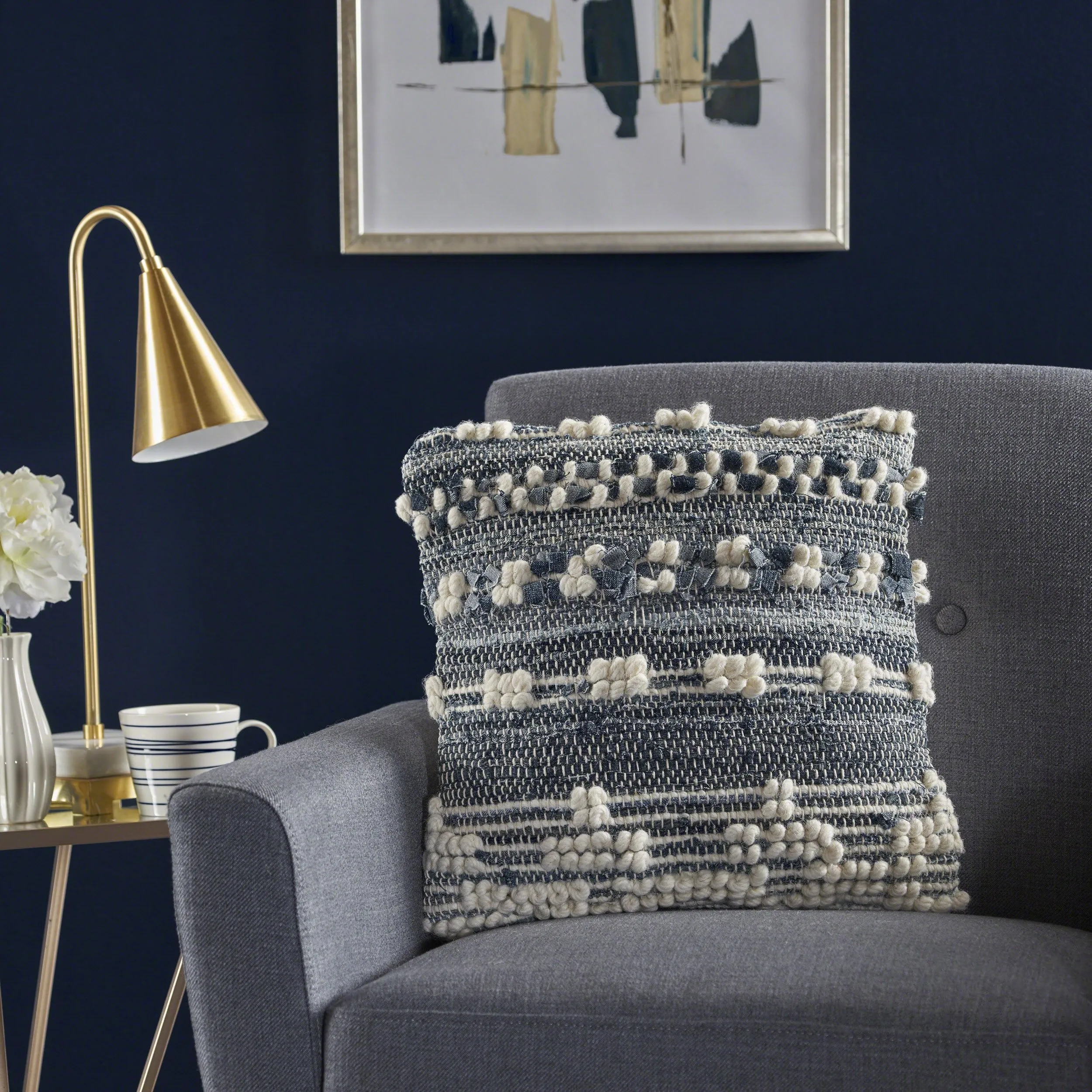 Clara Blue White Wool and Denim Pillow