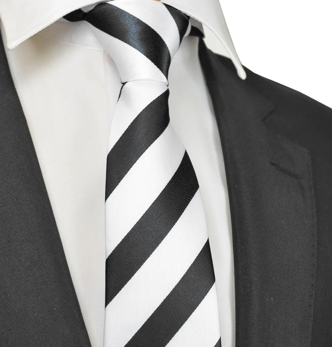 Classic Black and White College Striped Men's Necktie
