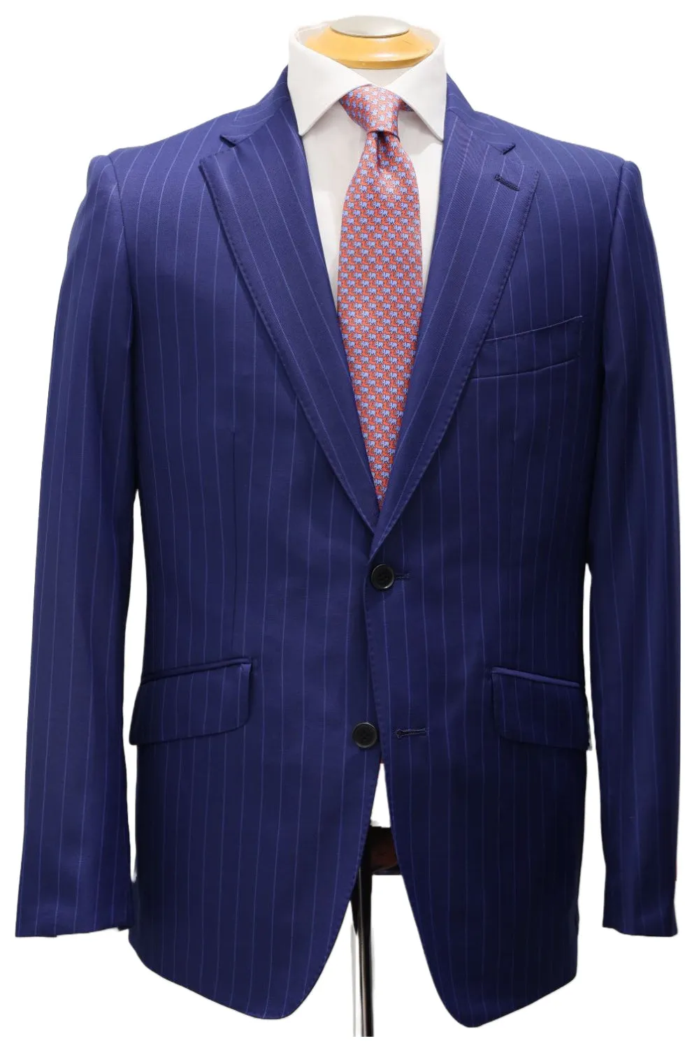 COBALT BLUE WITH WHITE PIN STRIPE WOOL POLY BLENDED SUIT_