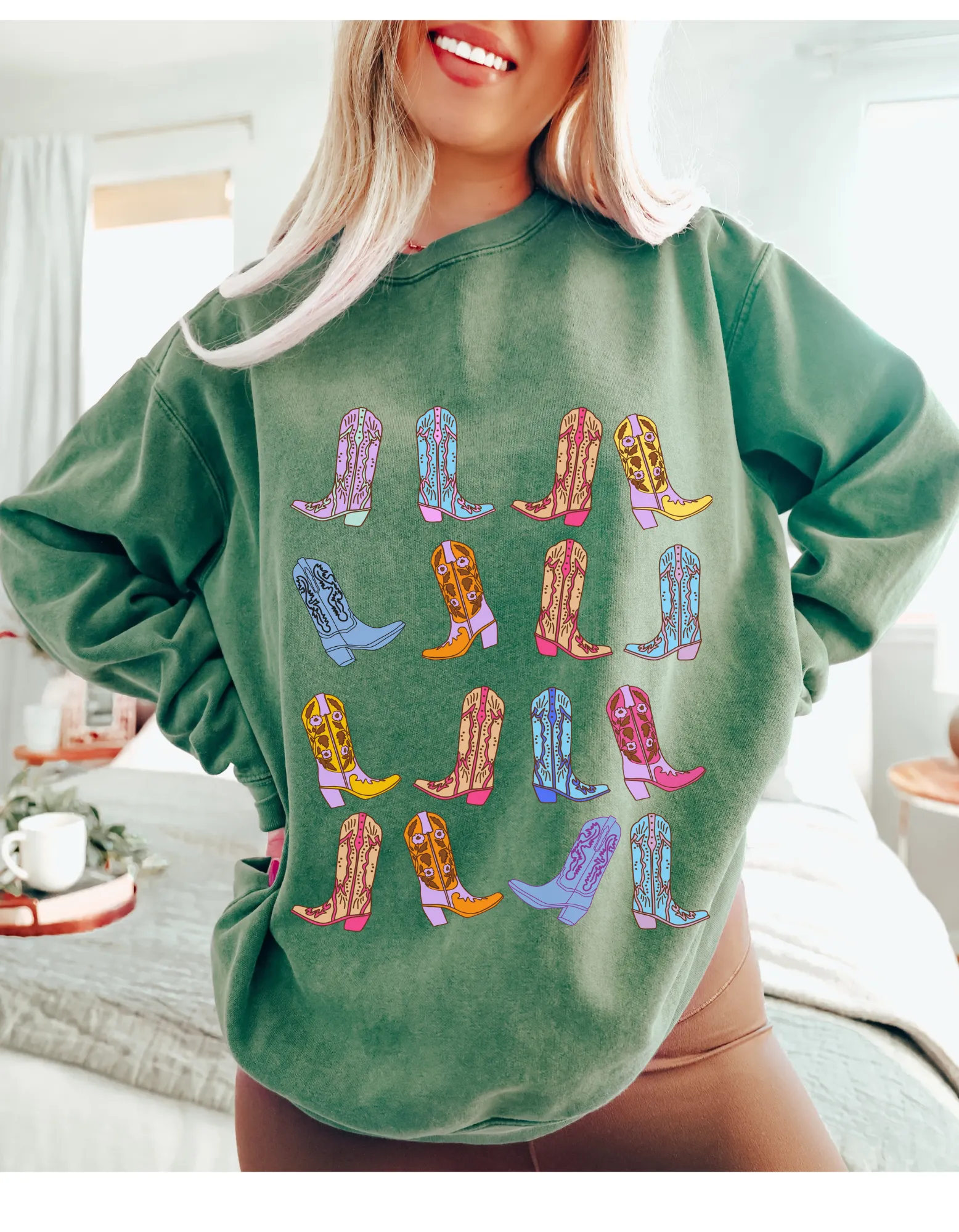Cowgirl Boots Comfort Colors Western Graphic Sweatshirt