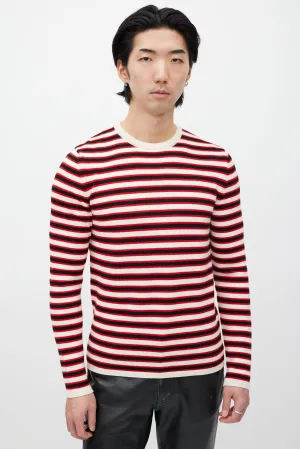 Cream & Red Wool Knit Striped Sweater