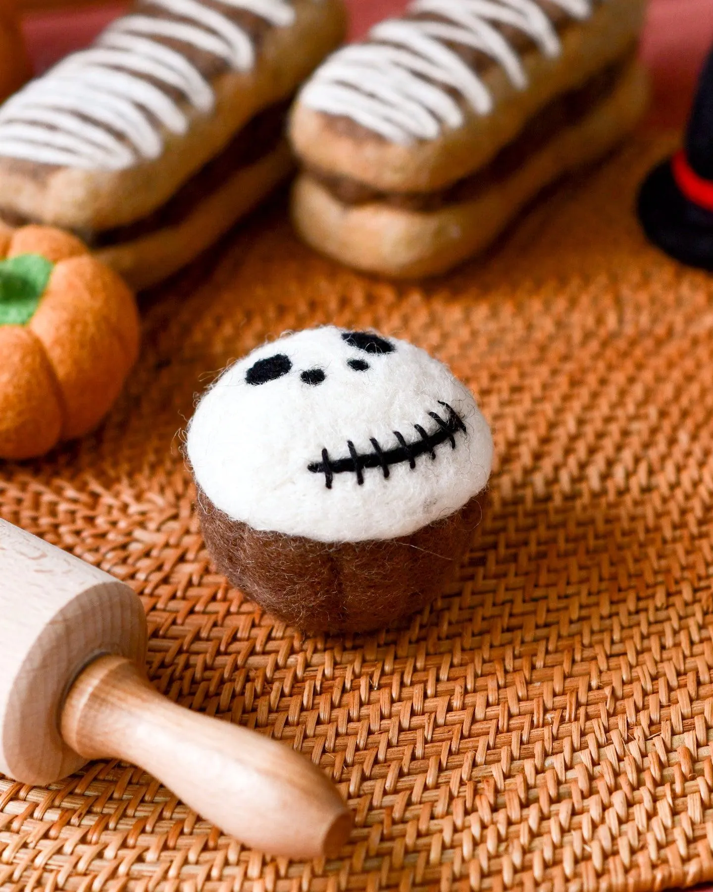 Felt Cupcake - White Spooky Skull