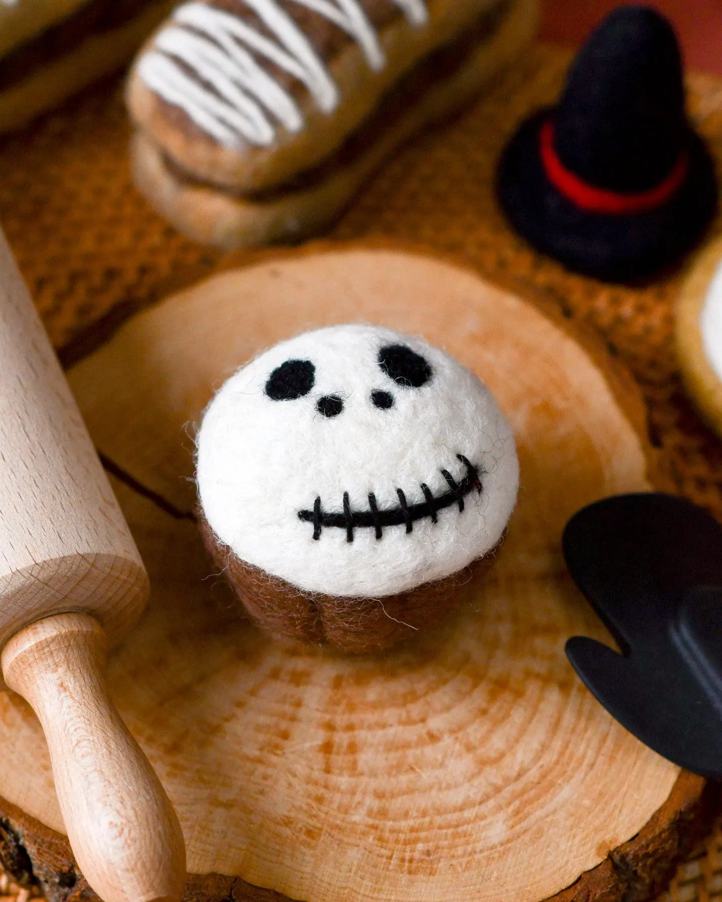 Felt Cupcake - White Spooky Skull