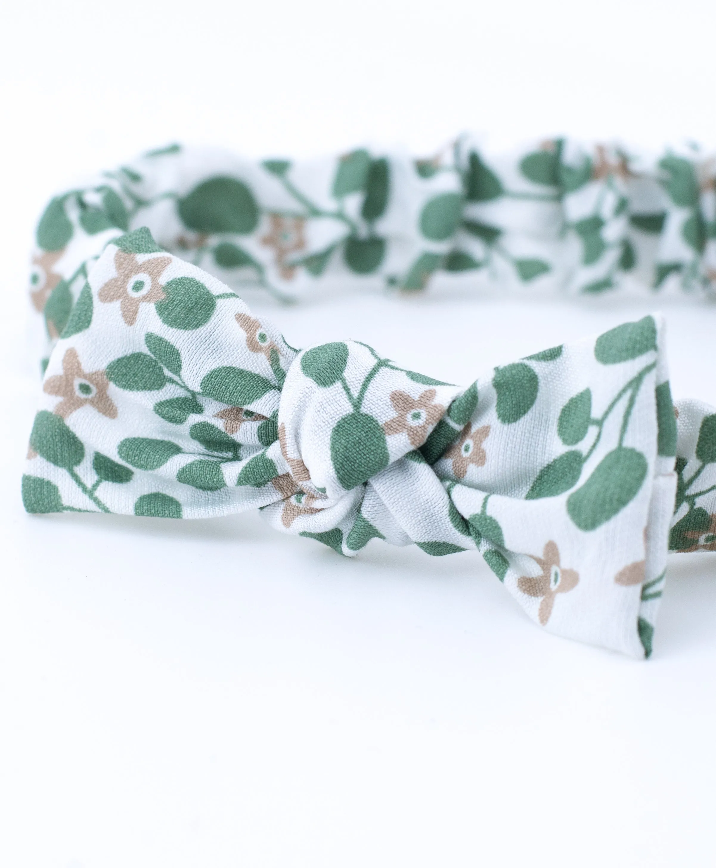 Floral Elasticated Headband- Green & White
