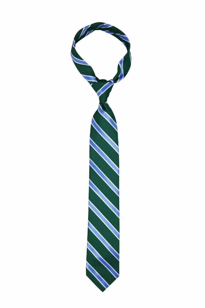 Green with Blue White Stripes Tie