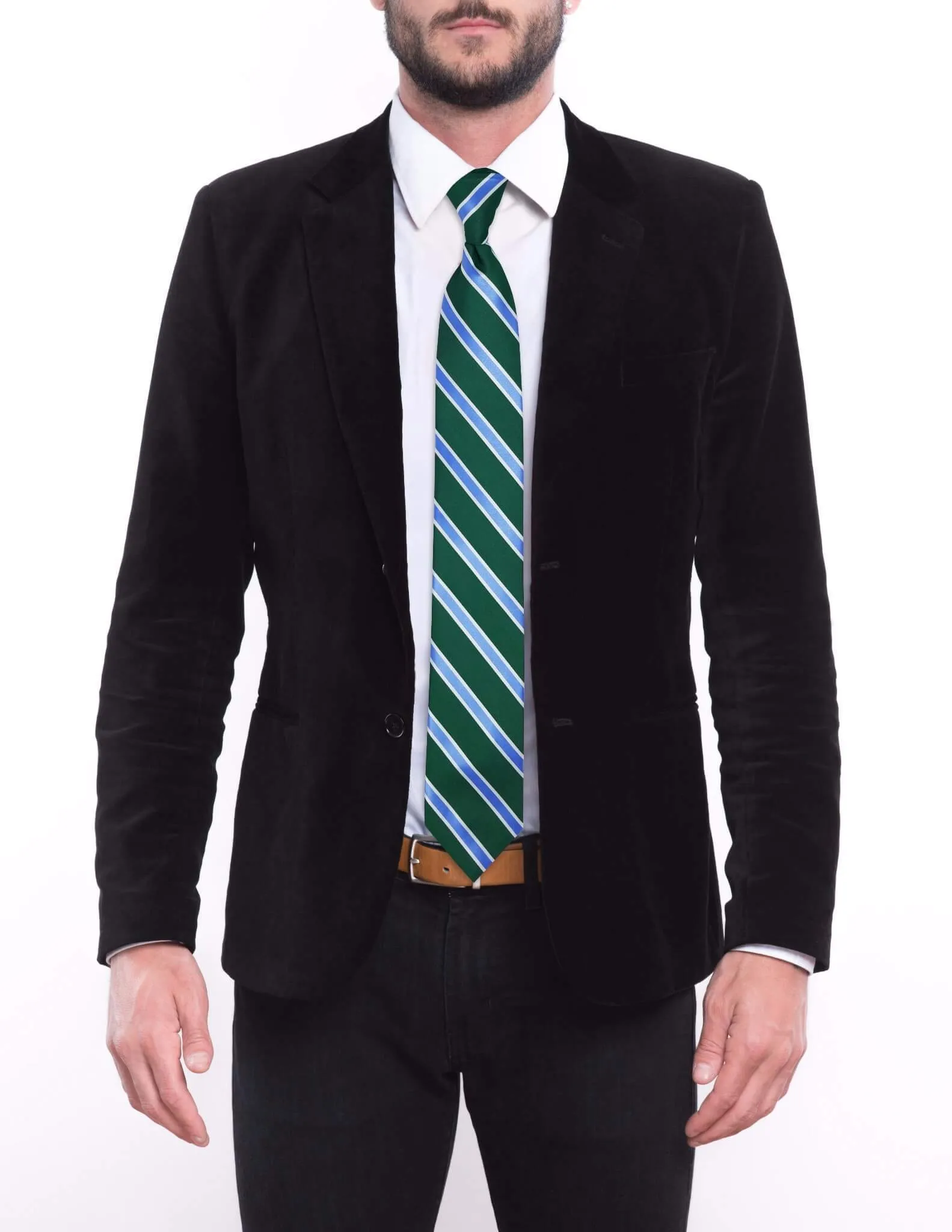 Green with Blue White Stripes Tie