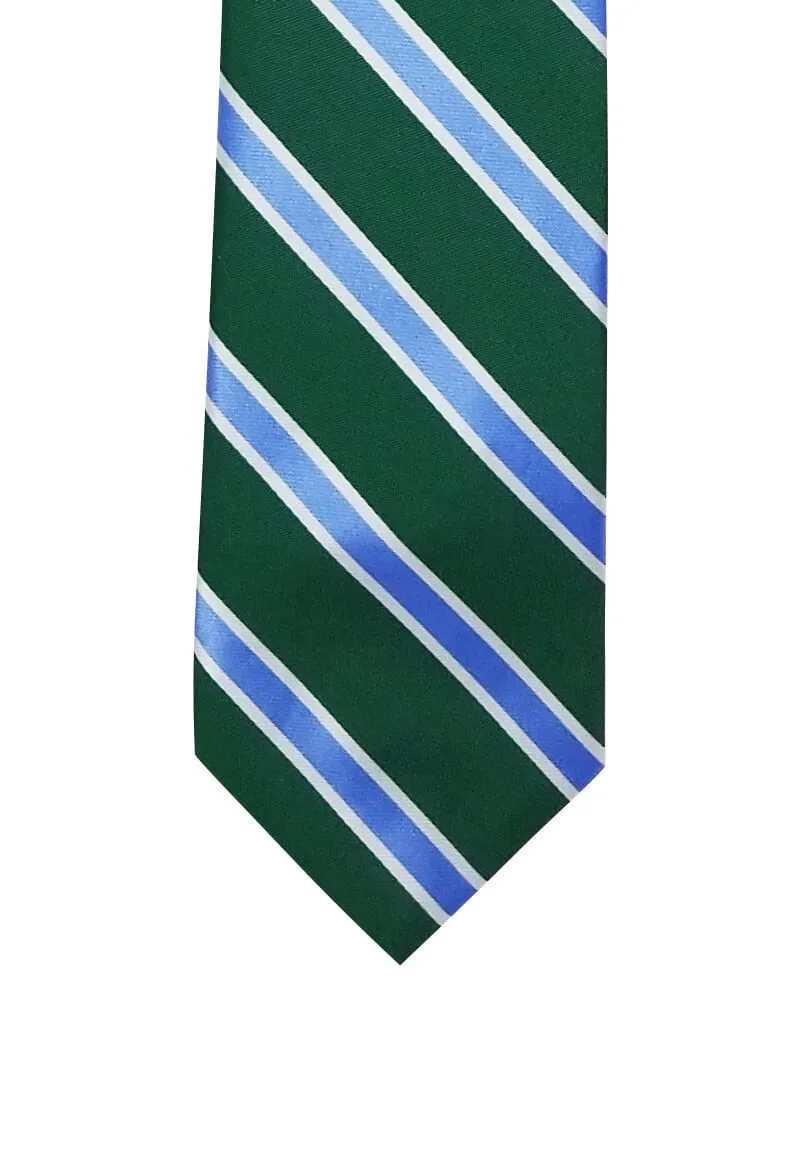 Green with Blue White Stripes Tie