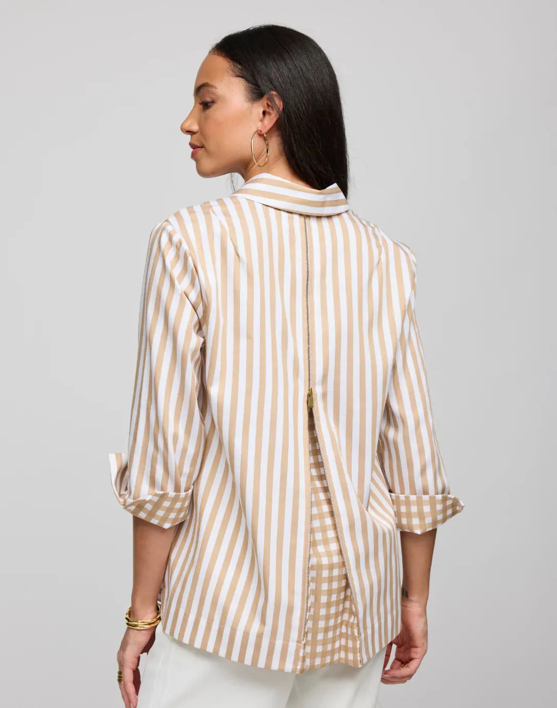 HINSON WU - WENA 3/4 SLEEVE TOP IN STRIPE GINGHAM COMBO