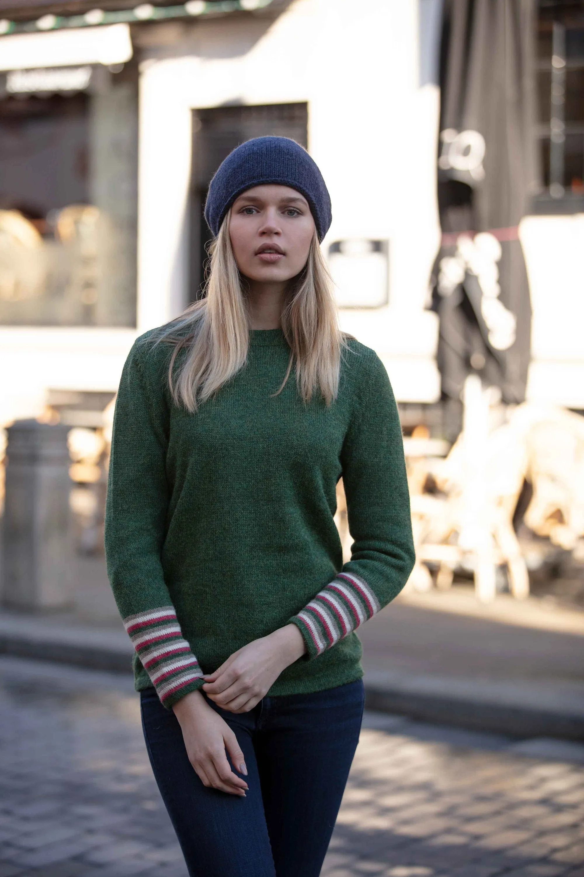 Jumper with striped cuff