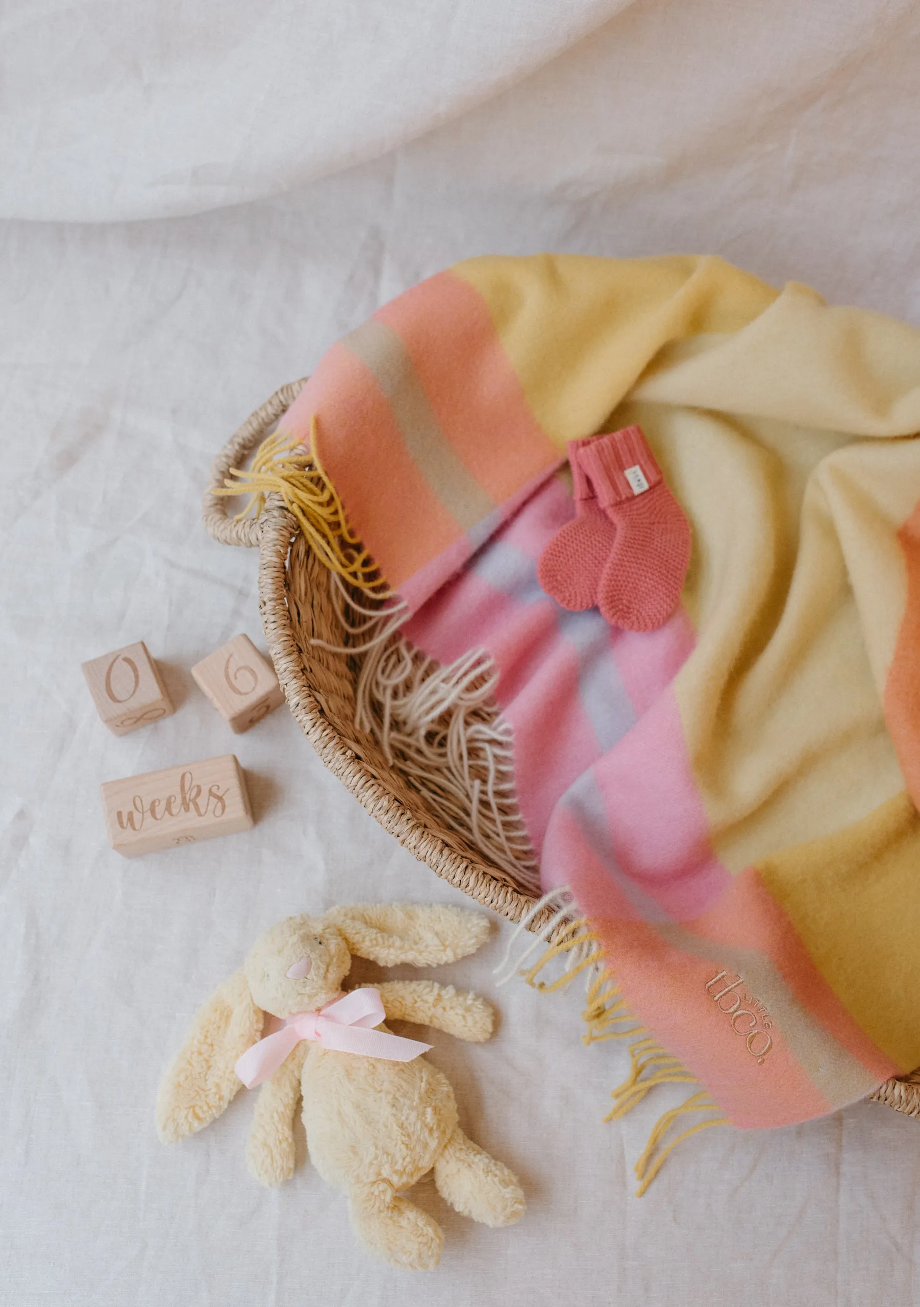 Lambswool Baby Blanket in Coral Block