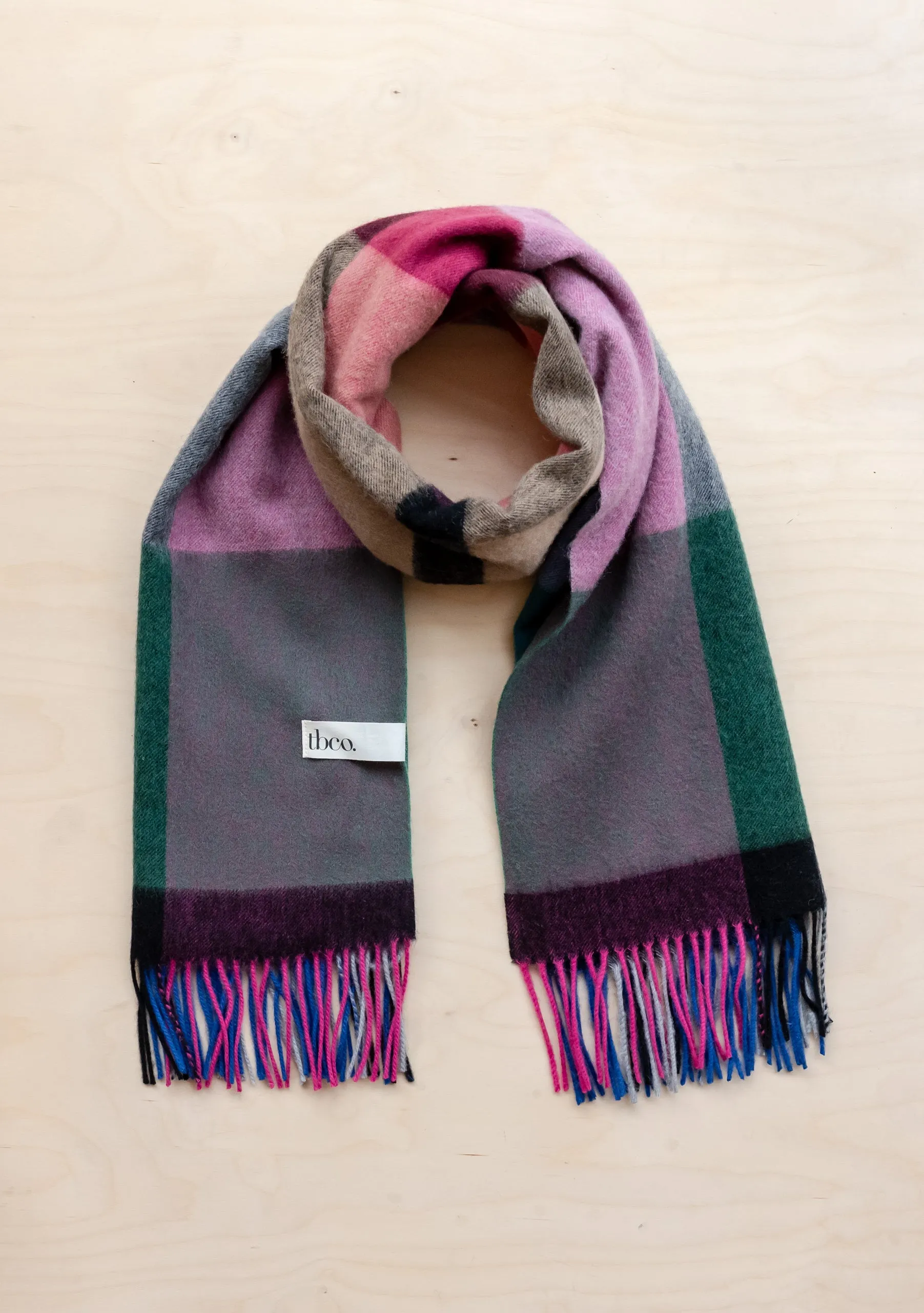 Lambswool Blanket Scarf in Blue Modern Check