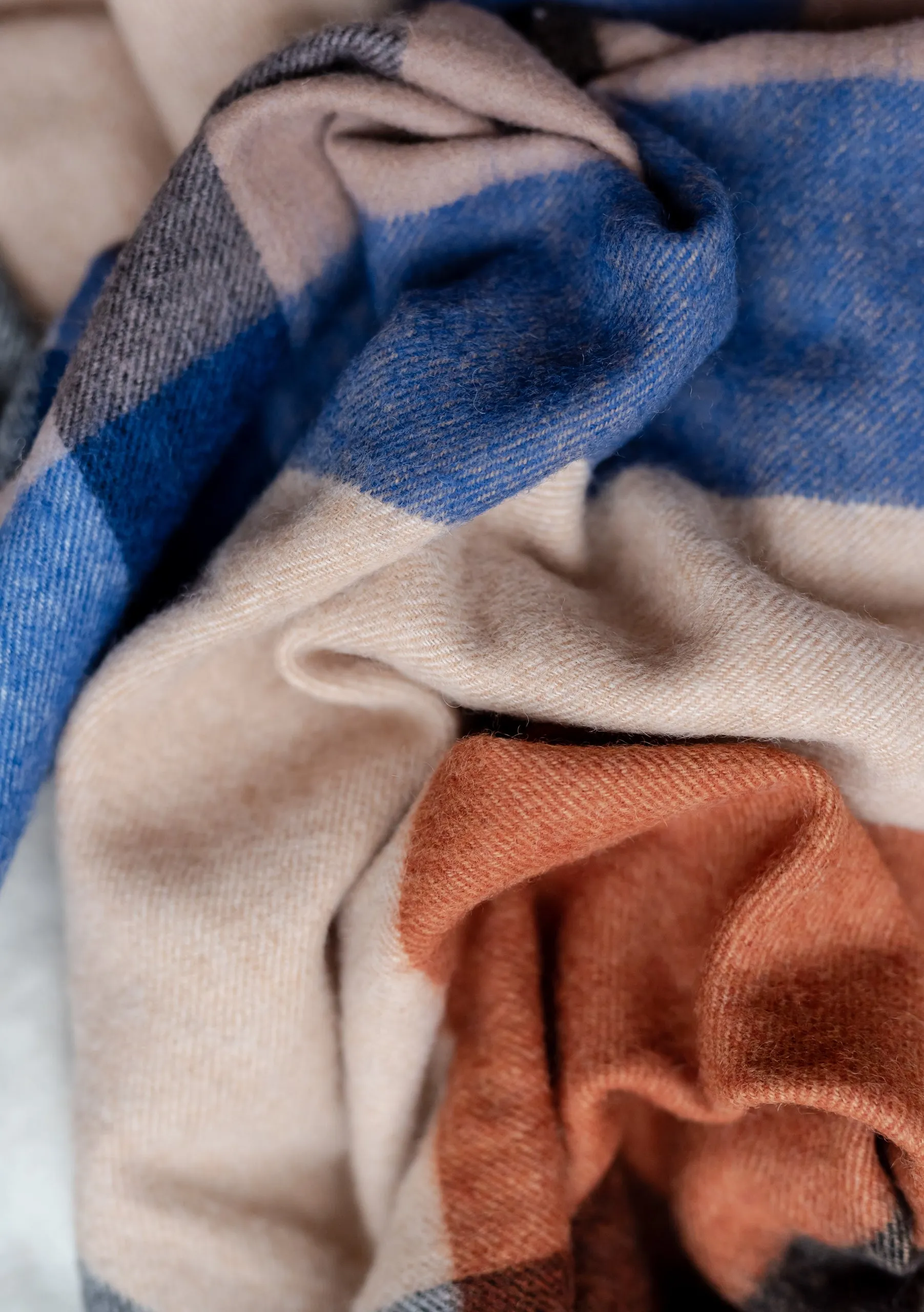 Lambswool Blanket Scarf in Camel Modern Check