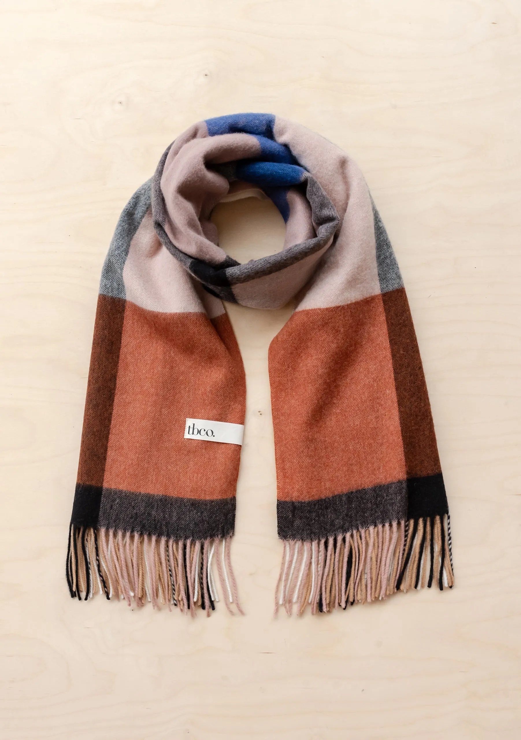 Lambswool Blanket Scarf in Camel Modern Check