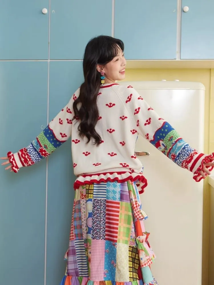 Landscape Cute Ruffle Stripe Wool Knit Pullover Sweater【s0000004511】