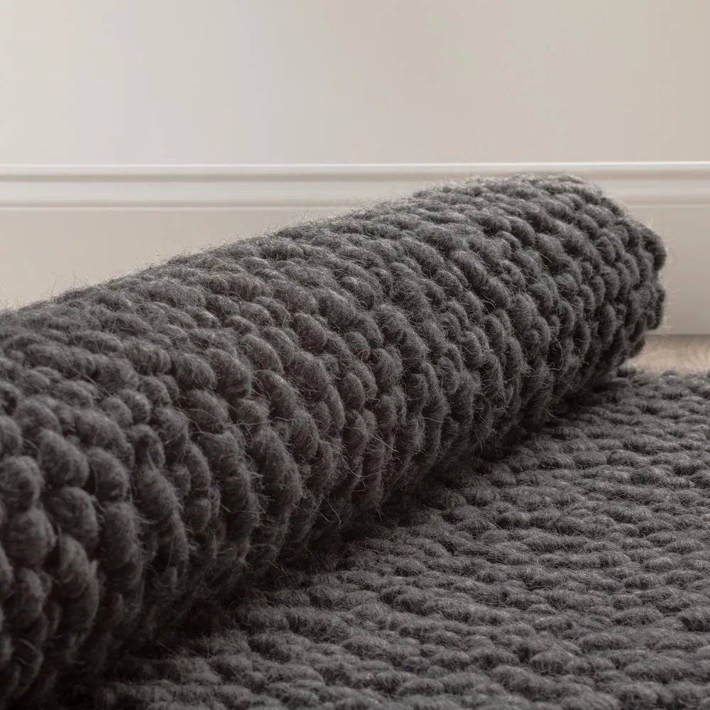 Large Wool Plush Modern Contemporary Round Charcoal 10' x 10' Round Rug