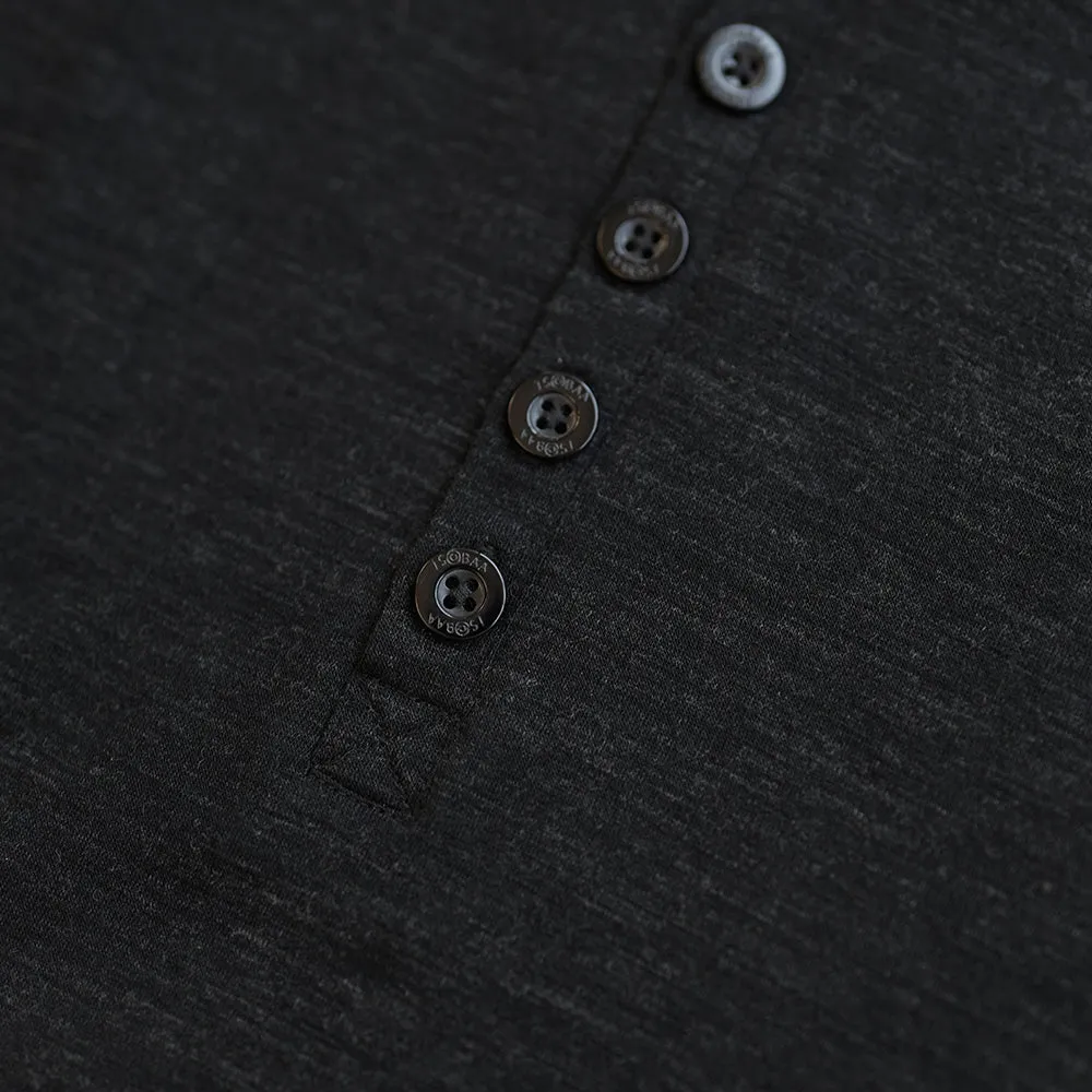 Mens Merino Blend 160 PJ Henley (Black Melange)