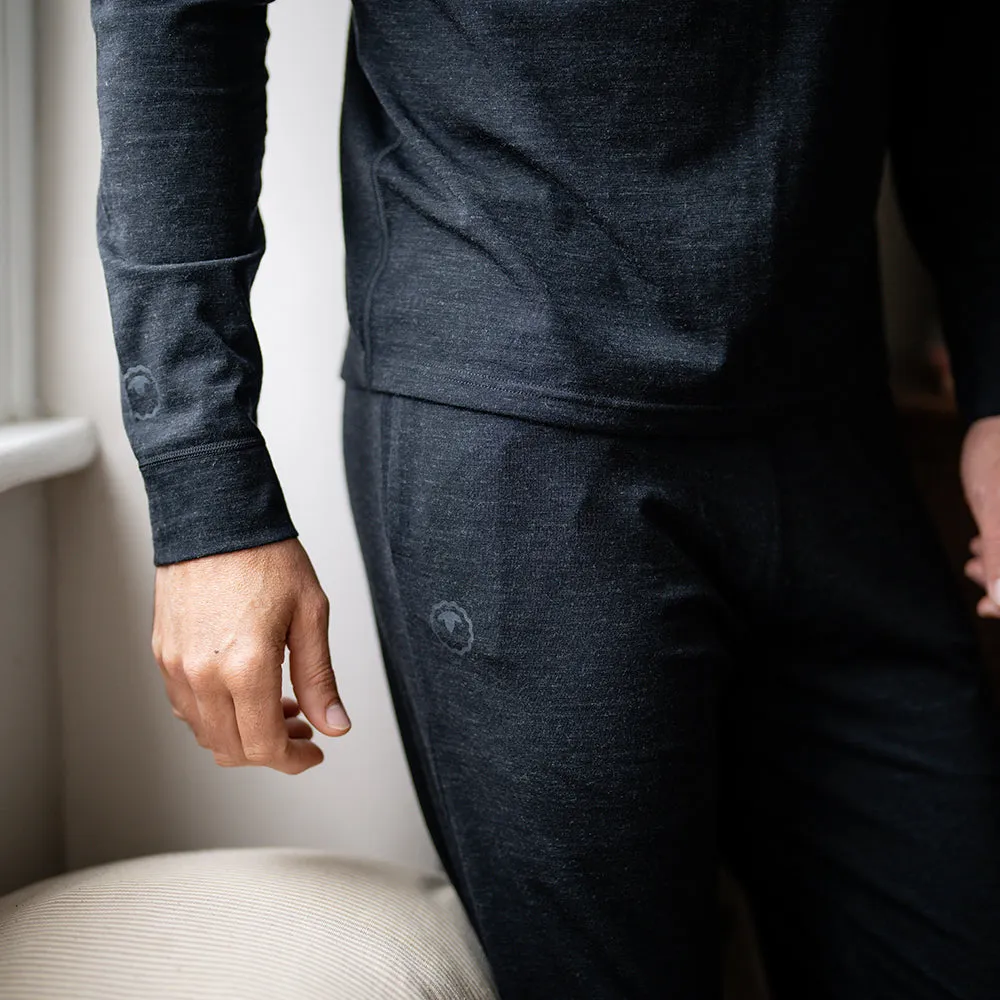 Mens Merino Blend 160 PJ Henley (Black Melange)